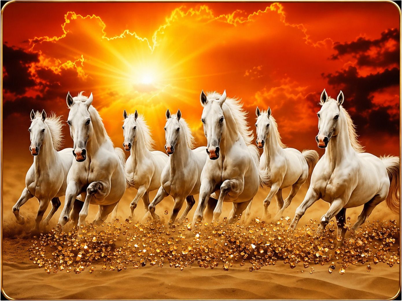 Religious Vastu 7 Horse Photo Frame 3D Crystal embedded Digital Reprint 12 inch x 18 inch Painting-image-5