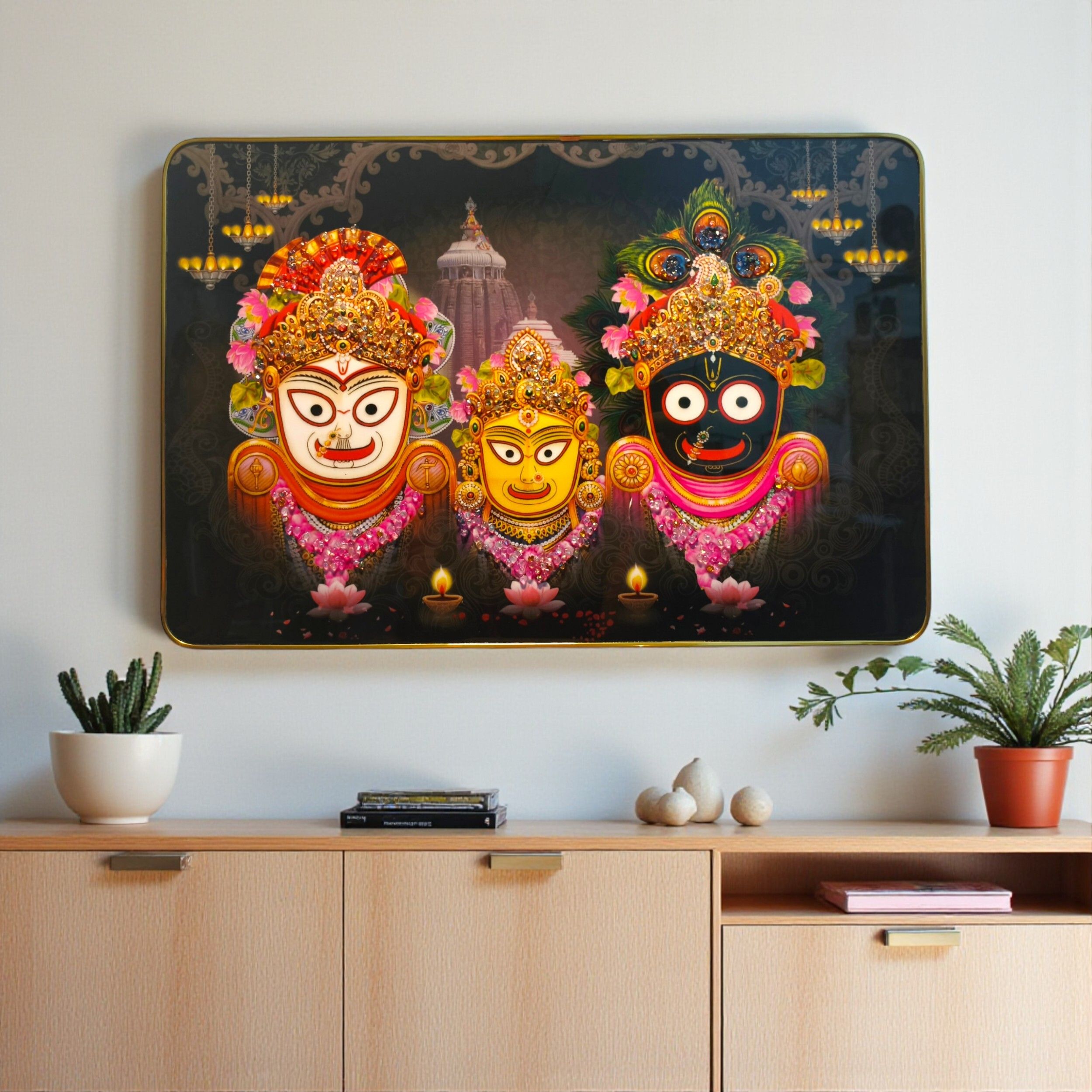 Jagannath ji Crystal Embedded Painting | Home Decor |Gold Slim Frame Resin Painting 12 inch x 18 inch Painting-image-26