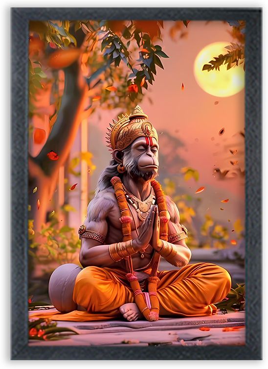 Lord Hanuman Wall Painting with Frame | Premium HD Bajrangbali Photo Frame Digital Reprint 10 inch x 14 inch Painting-image-32