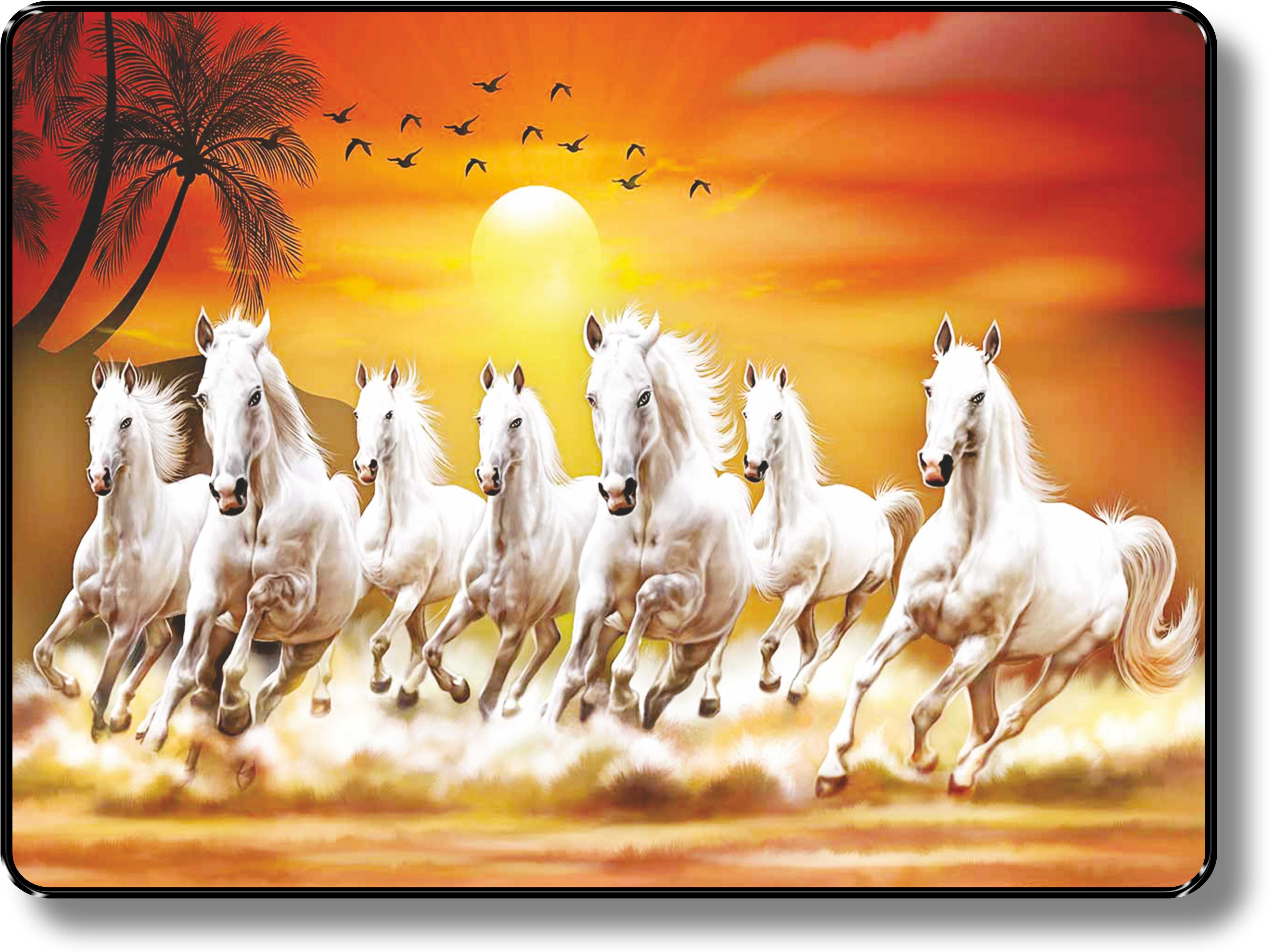 7 Running horses Vastu UV textured Digital Reprint 14 inch x 11 inch Painting