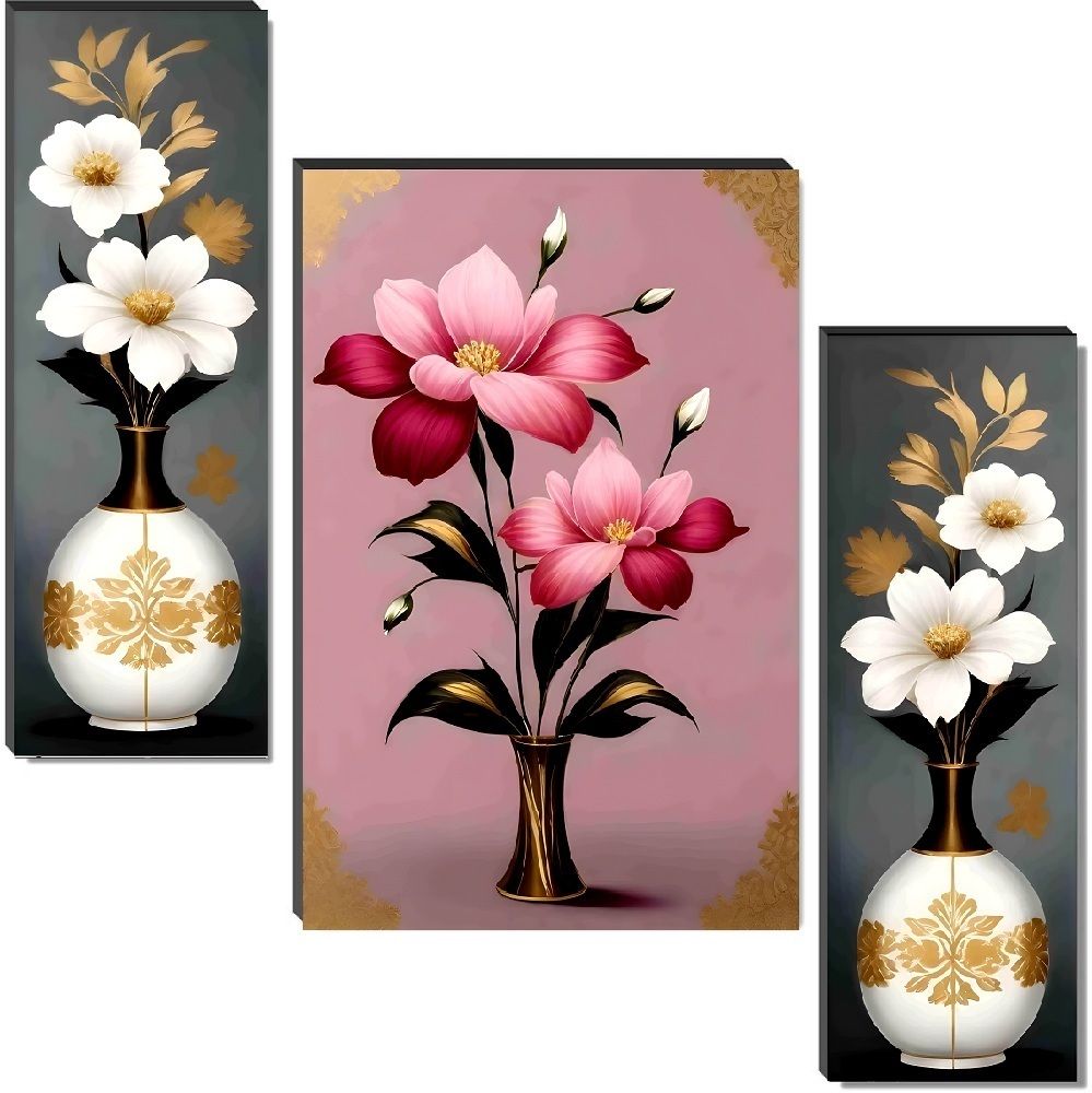 sndart Set Of 3 Flower Pots Floral Wall Paintings For Living Room Digital Reprint 12 inch x 18 inch Painting-picture-3