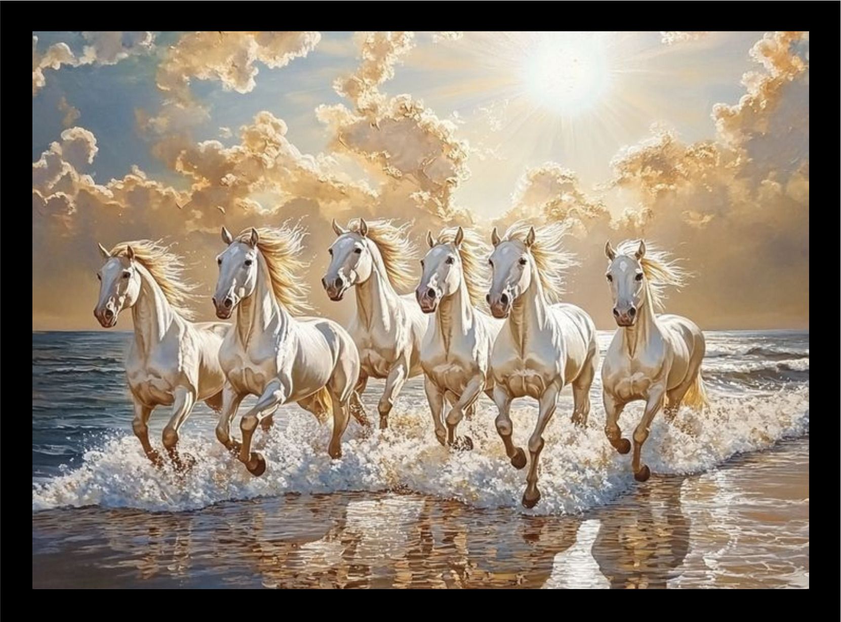 diha creation with device of dc Running Horses Storm Energy Good Luck Frame A4 Black-214 14.4 inch Wall-picture-36