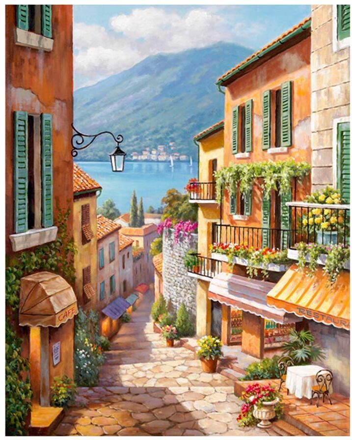 Italian Street View Town DIY Acrylic Paint by Number Kit for Adults Kids Canvas 16 inch x 20 inch Painting-image-5
