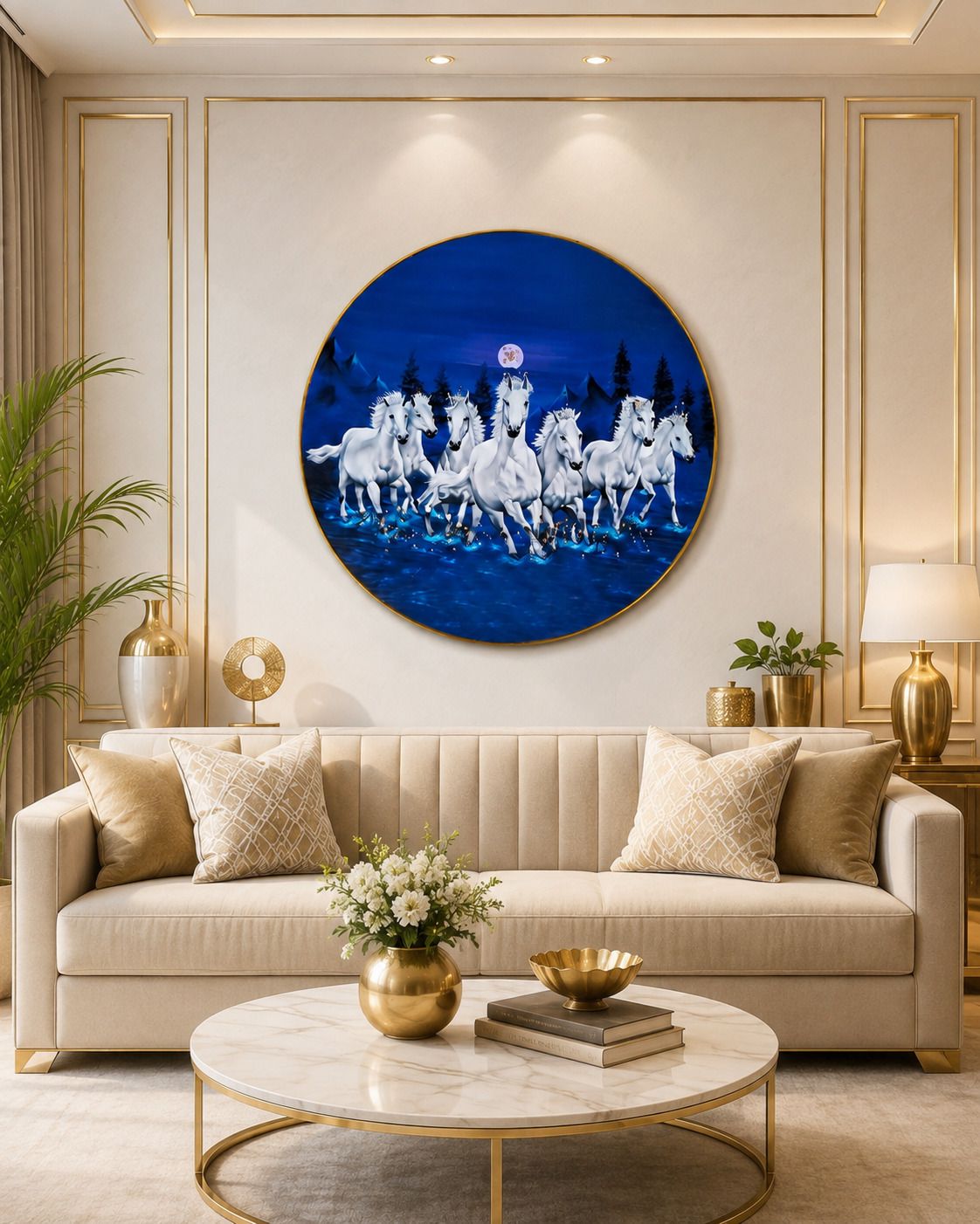 7 Horse Wall Painting Resin Art MDF Wall Decor with Golden Frame Resin Painting 12 inch x 12 inch Painting-image-18