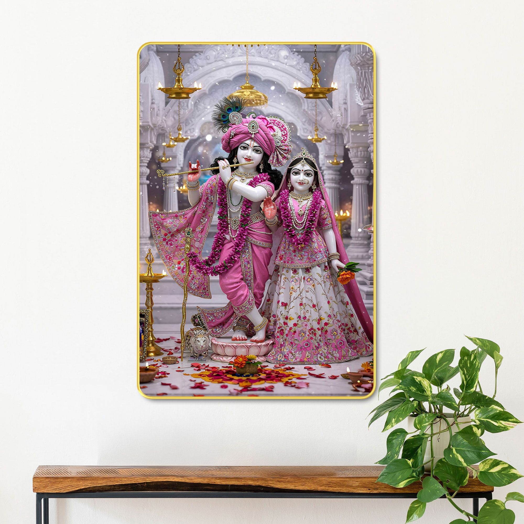 thecastledecor Radha Krishna Golden Slim Frame Spiritual Wall Art Digital Reprint 18 inch x 12 inch Painting-picture-10
