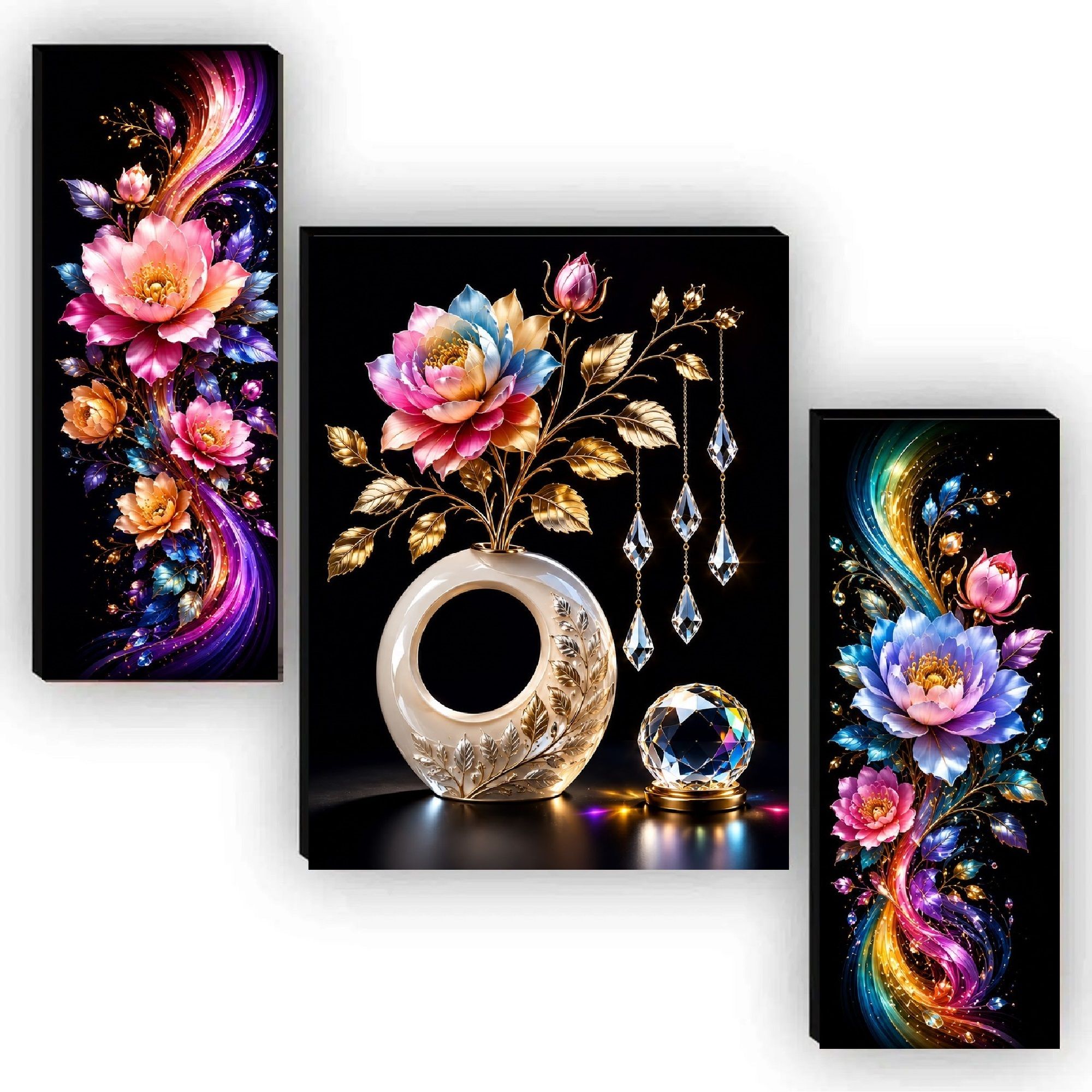 sndart Set Of 3 Flower Pots Wall Paintings For Living Room Gift Items Digital Reprint 12 inch x 18 inch Painting-picture-18