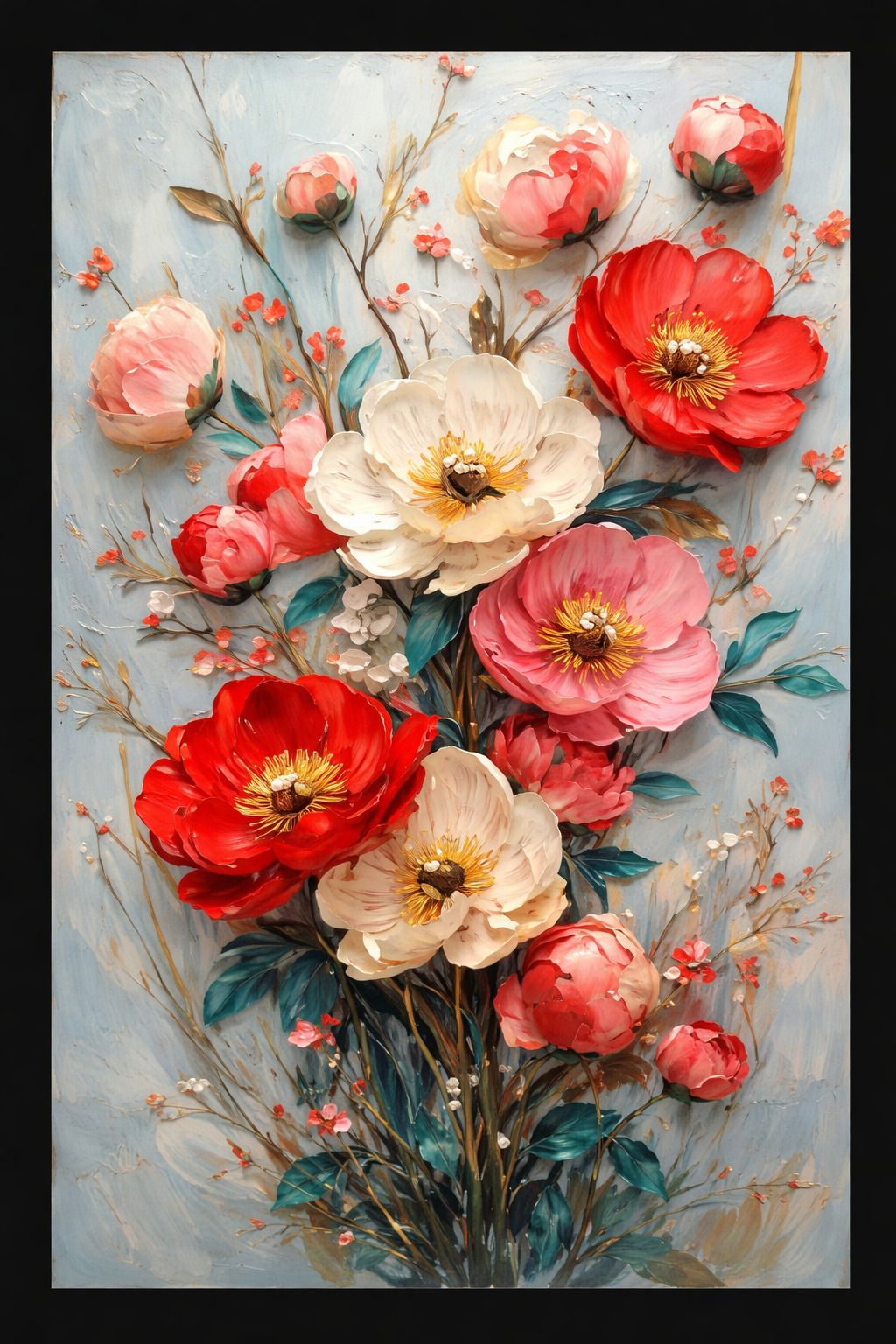 Premium Floral Wall Painting Black Frame 3D Flower Canvas Wall Decor Digital Reprint 8.5 inch x 1 inch Painting-image-5