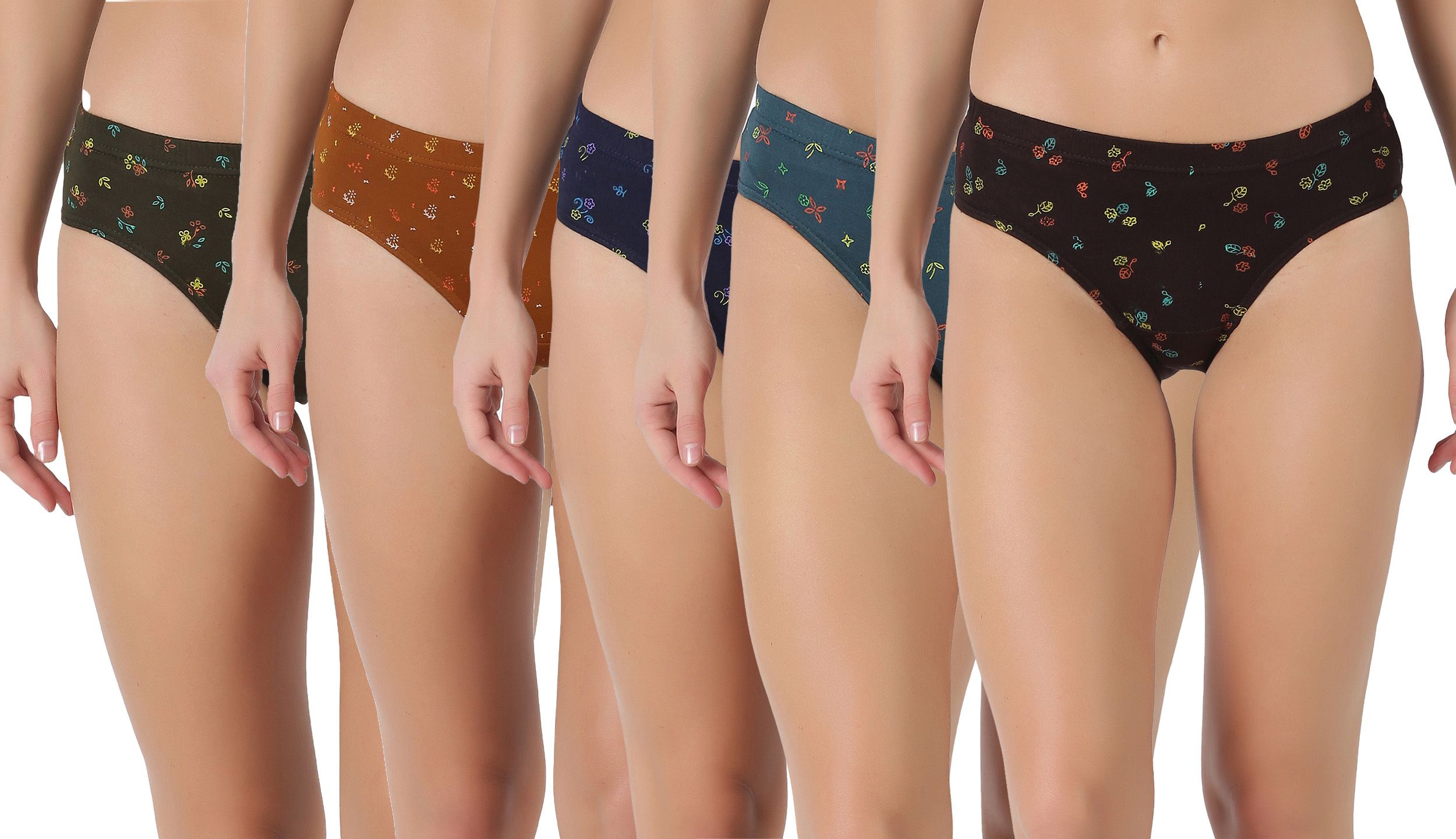 Pack of 5 Dollar Lehar Super Combed Cotton Women's Printed Solid Panty Women Hipster Multicolor Panty-picture-10