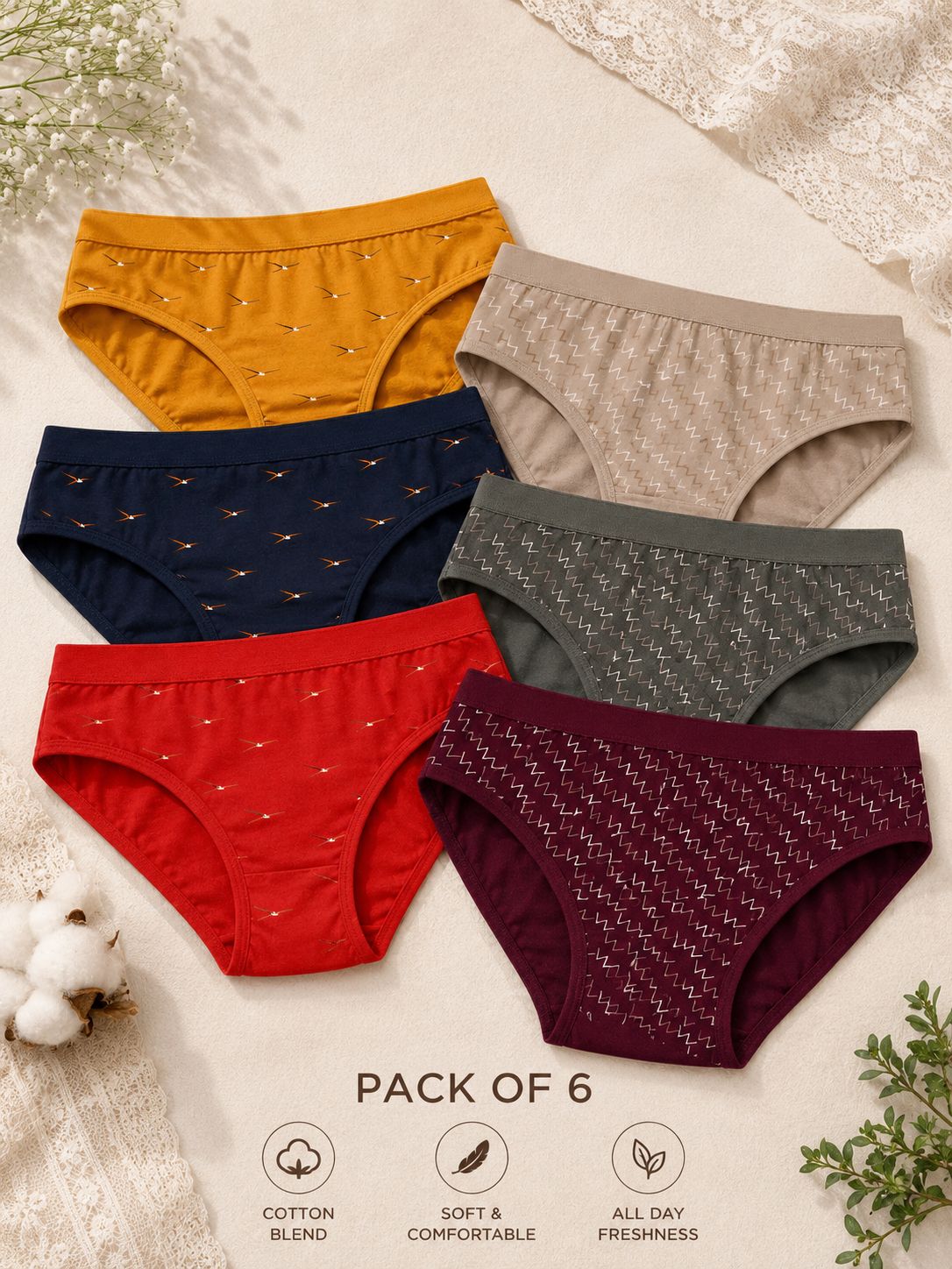 fiveflag Pack of 6 Women Hipster Multicolor Panty-picture-3