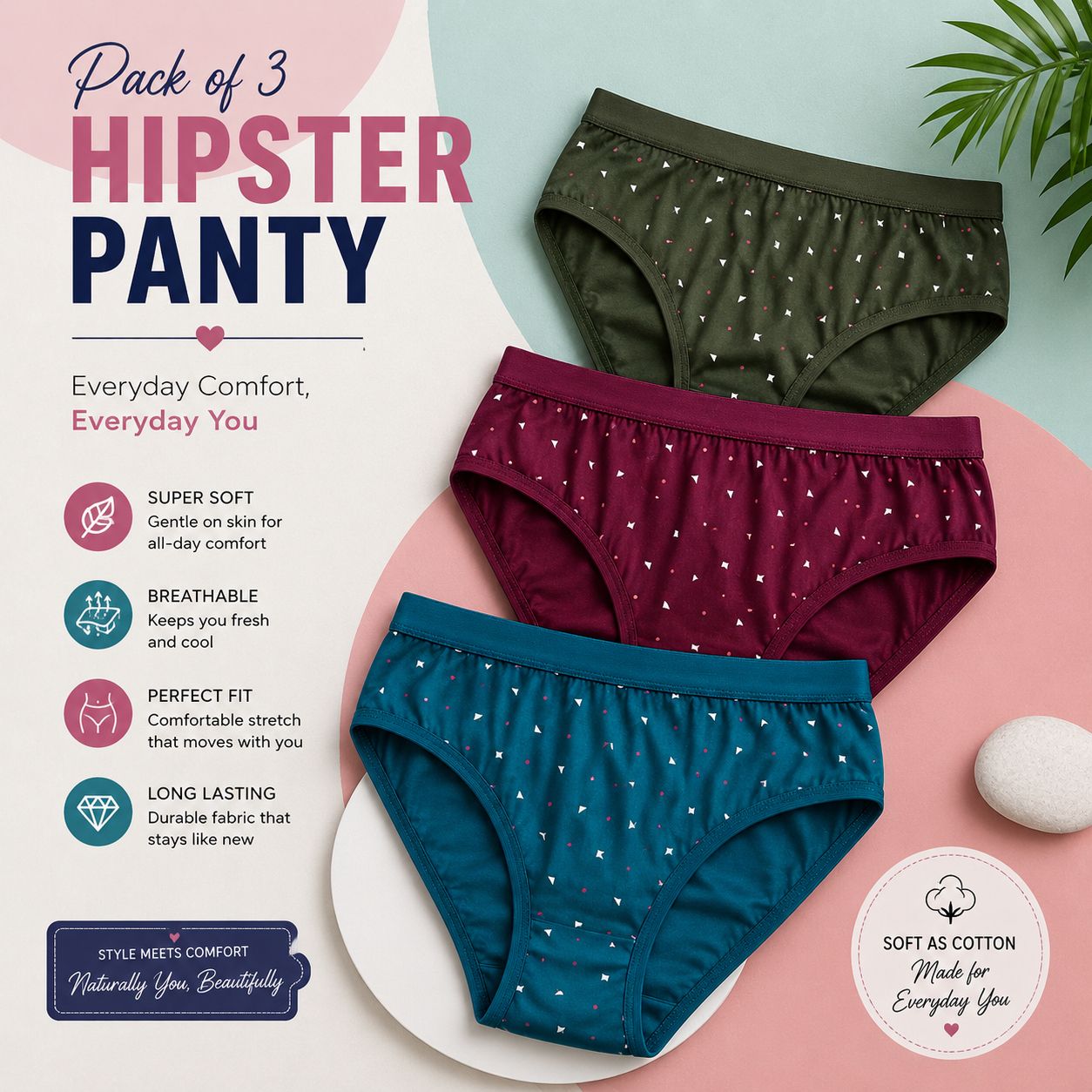 fiveflag Pack of 3 Women Hipster Multicolor Panty-picture-8