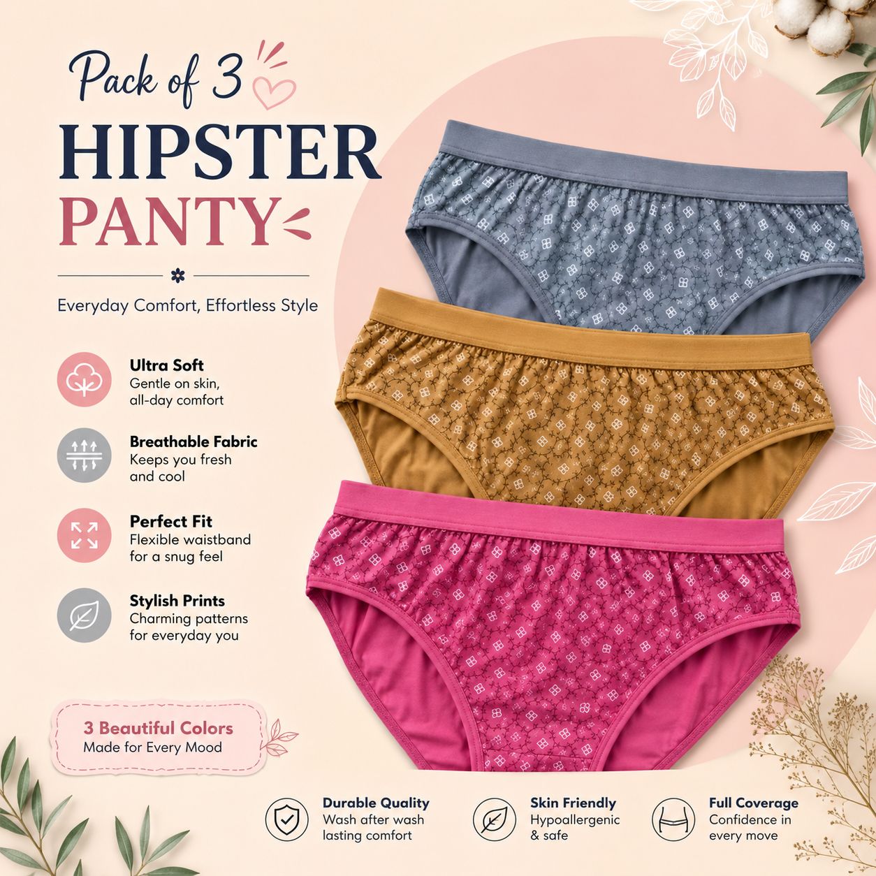 fiveflag Pack of 3 Women Hipster Multicolor Panty-picture-6