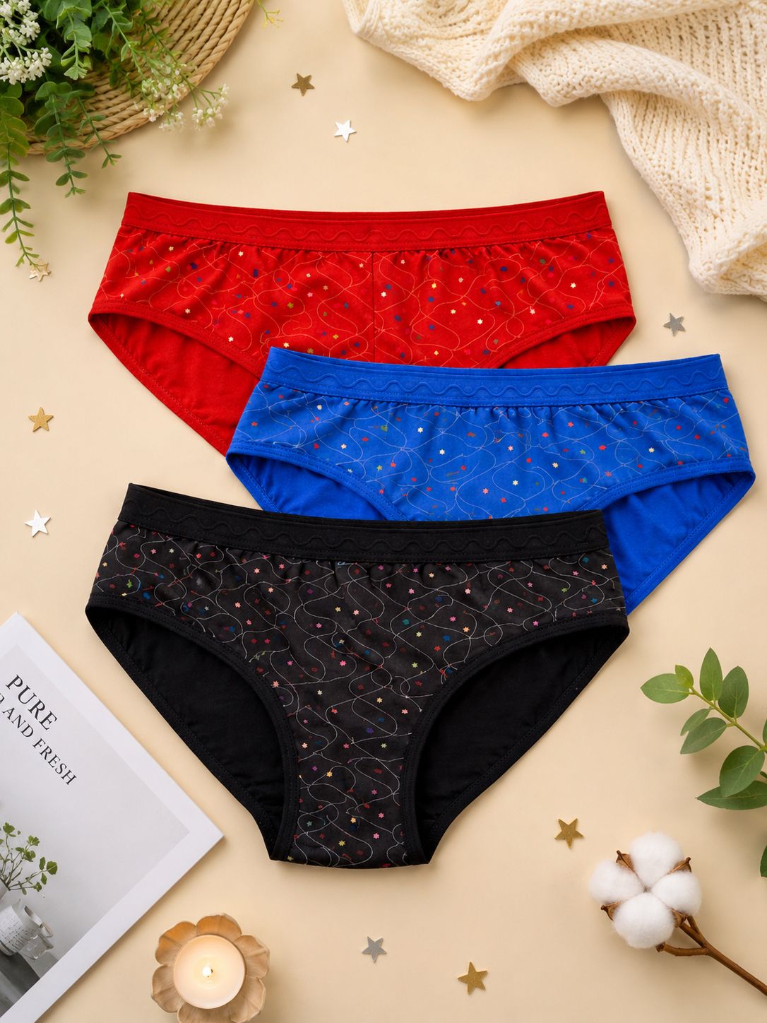 fiveflag Pack of 3 Women Hipster Multicolor Panty-picture-18
