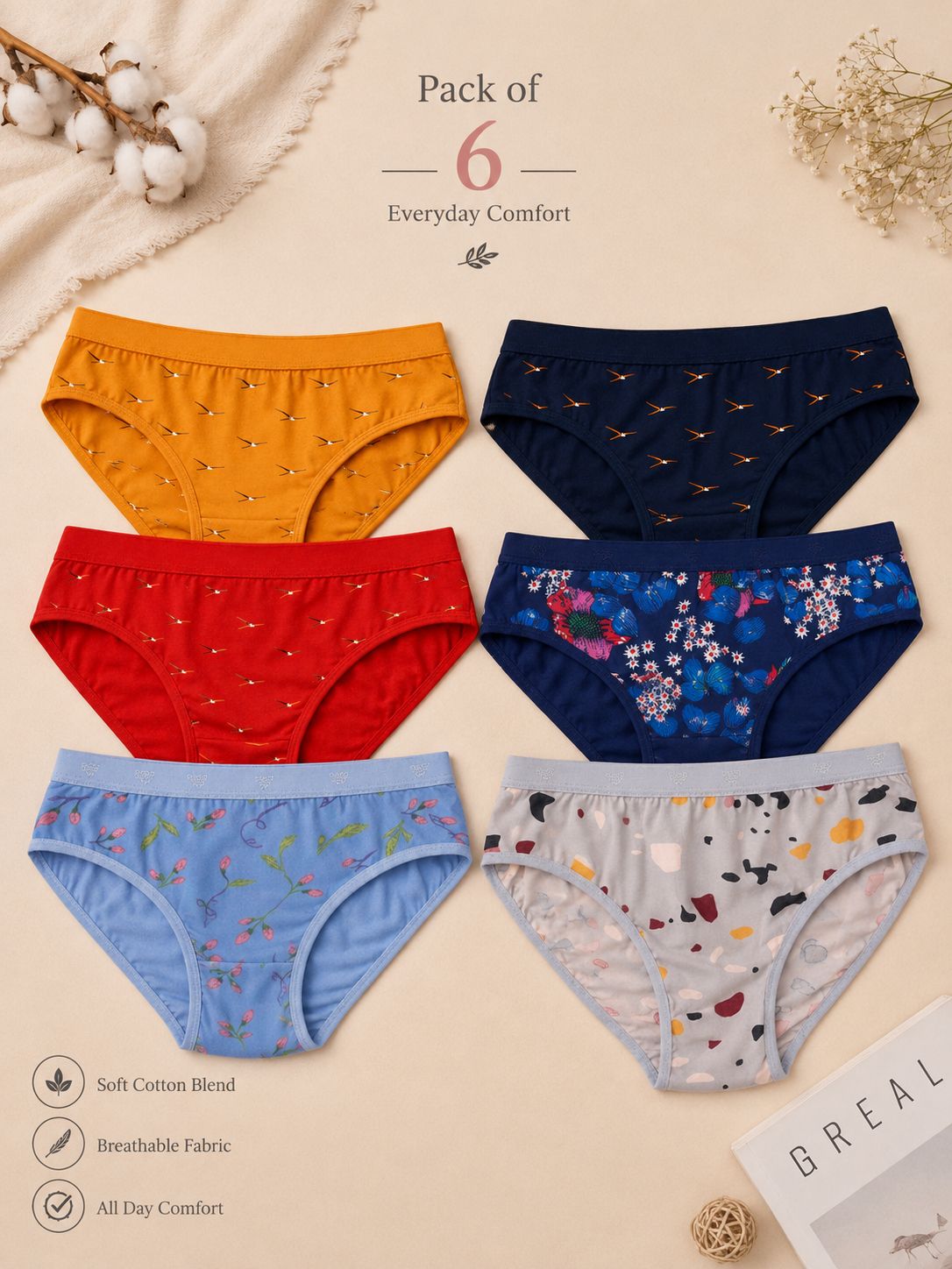 fiveflag Pack of 6 Women Hipster Multicolor Panty-picture-4