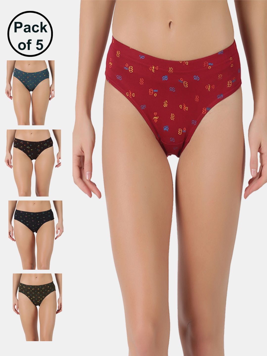 Pack of 5 Dollar Lehar Super Combed Cotton Women's Printed Solid Panty Women Hipster Multicolor Panty-picture-35