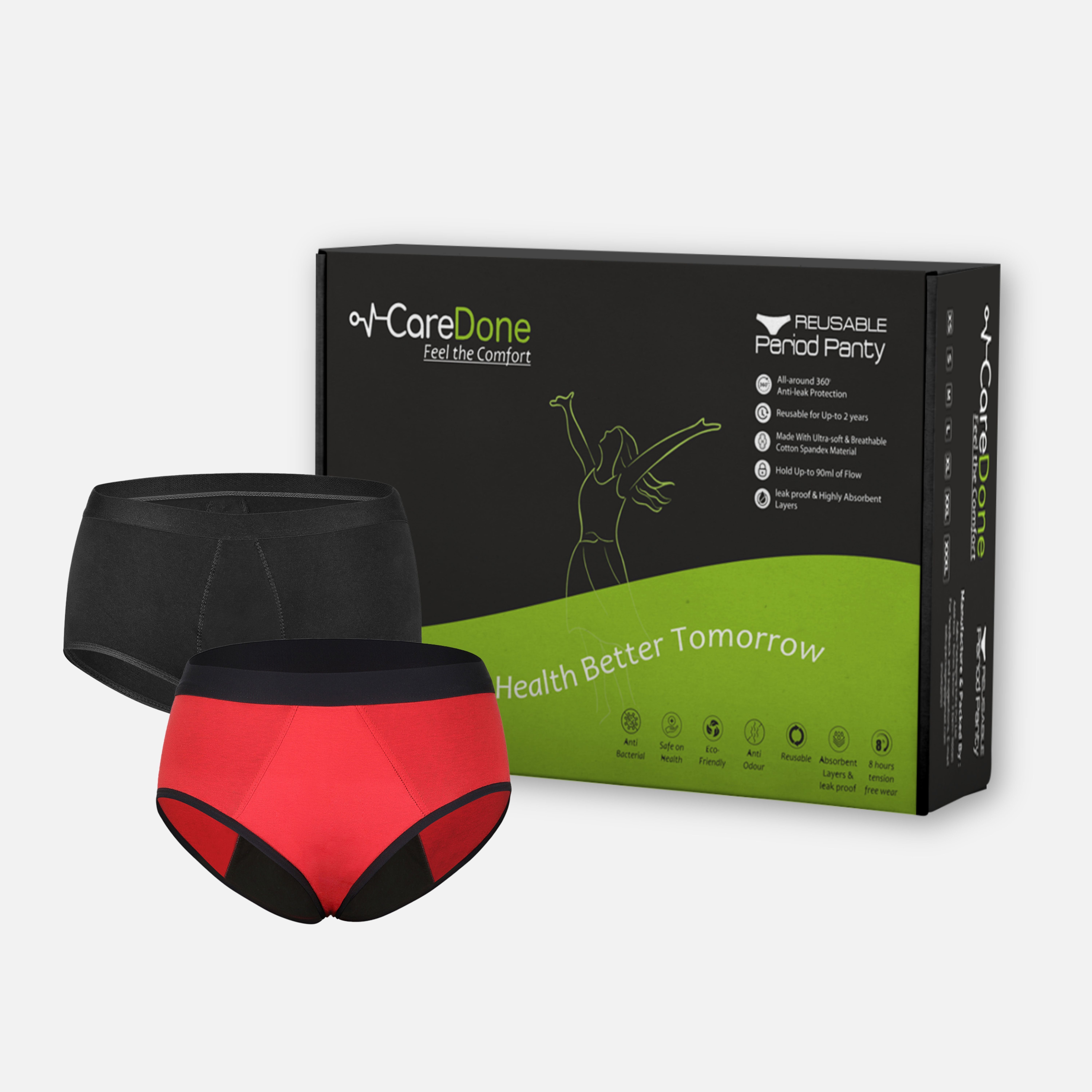 caredone Pack of 2 Women Periods Black, Red Panty-picture-16