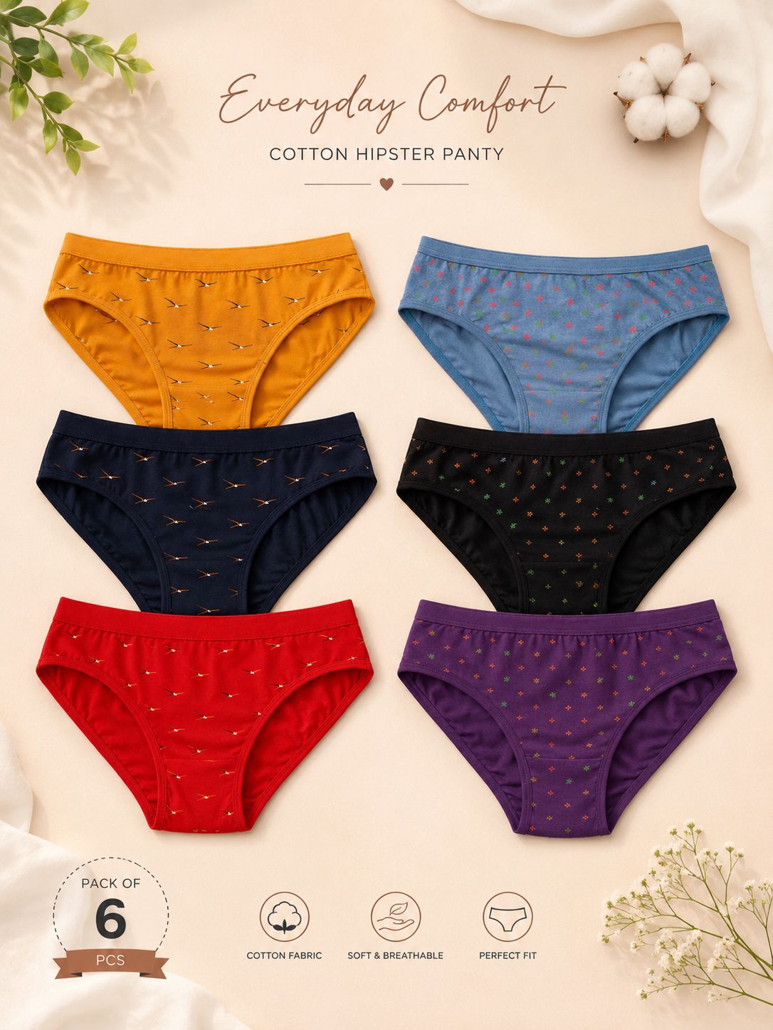 fiveflag Pack of 6 Women Hipster Multicolor Panty-picture-2
