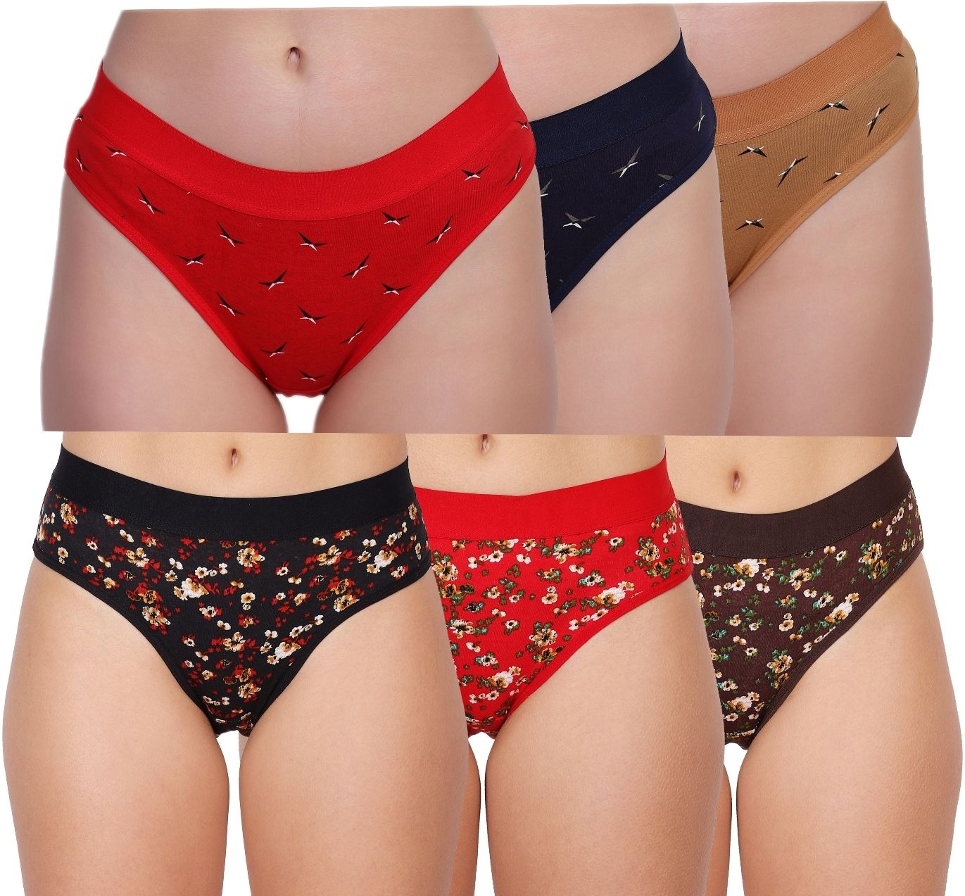 clovin Pack of 6 Women Hipster Black, Red, Brown Panty-picture-11