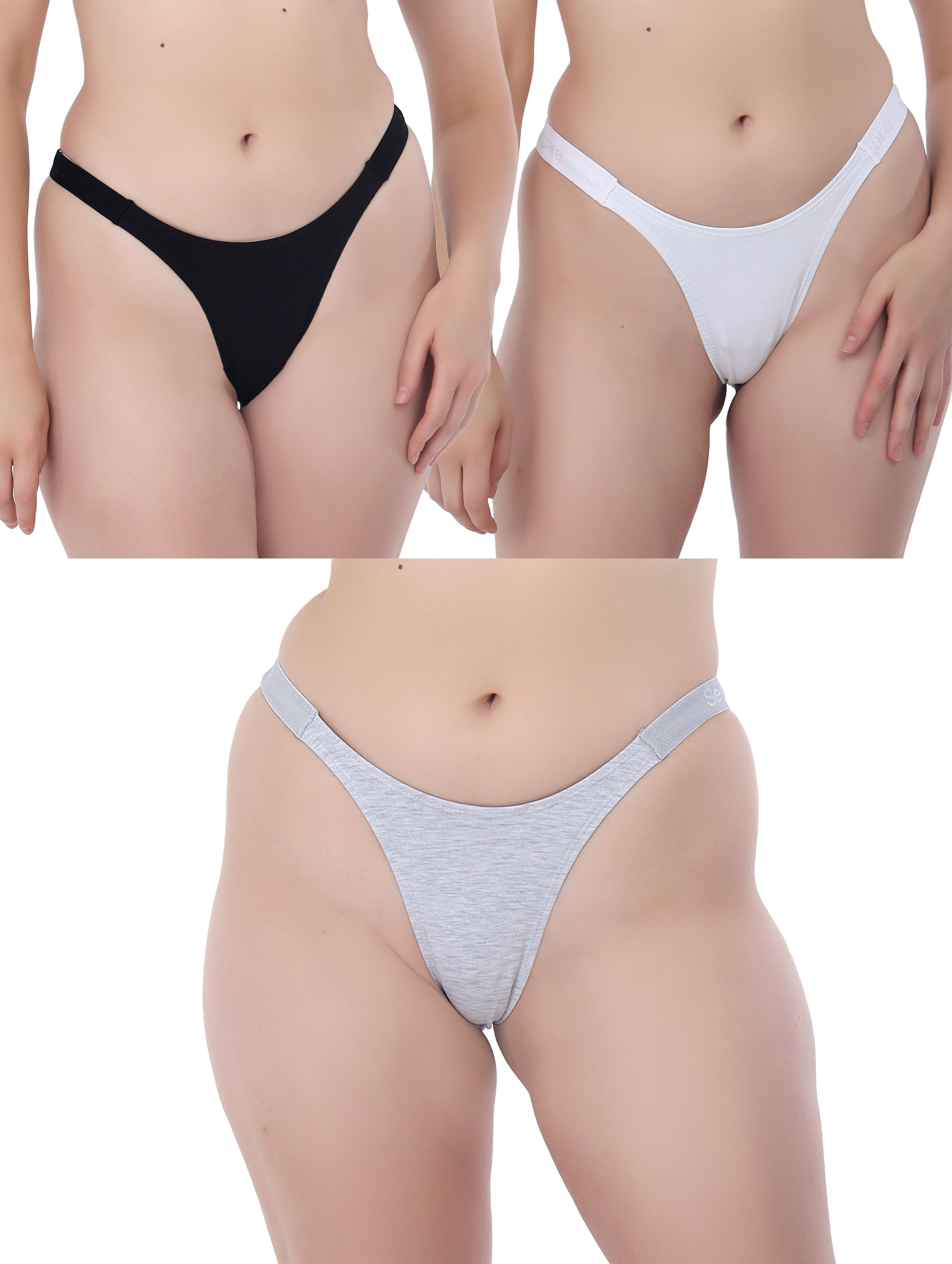 selfcare Pack of 3 Women Thong Grey, Black, White Panty-picture-27
