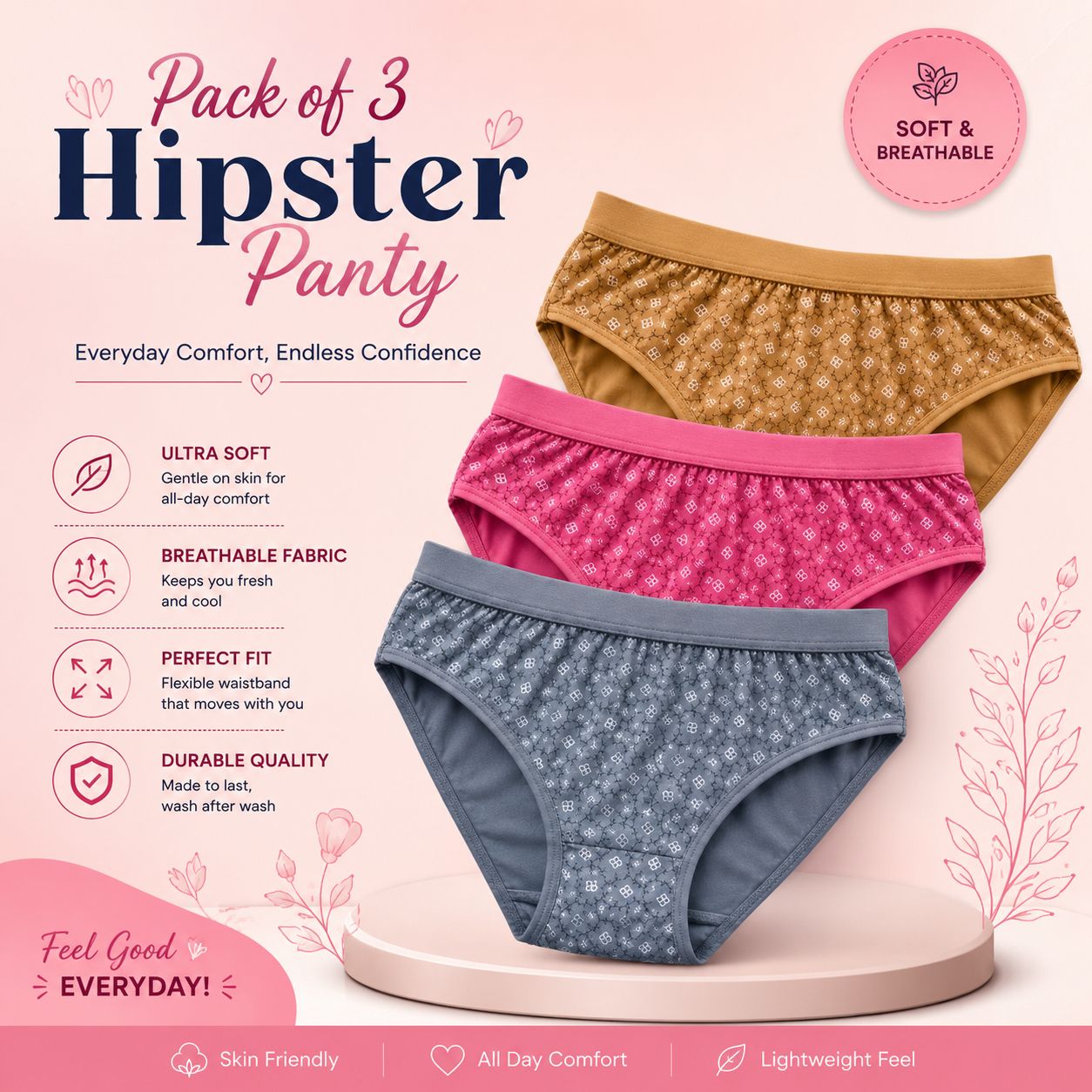 fiveflag Pack of 3 Women Hipster Multicolor Panty-picture-7