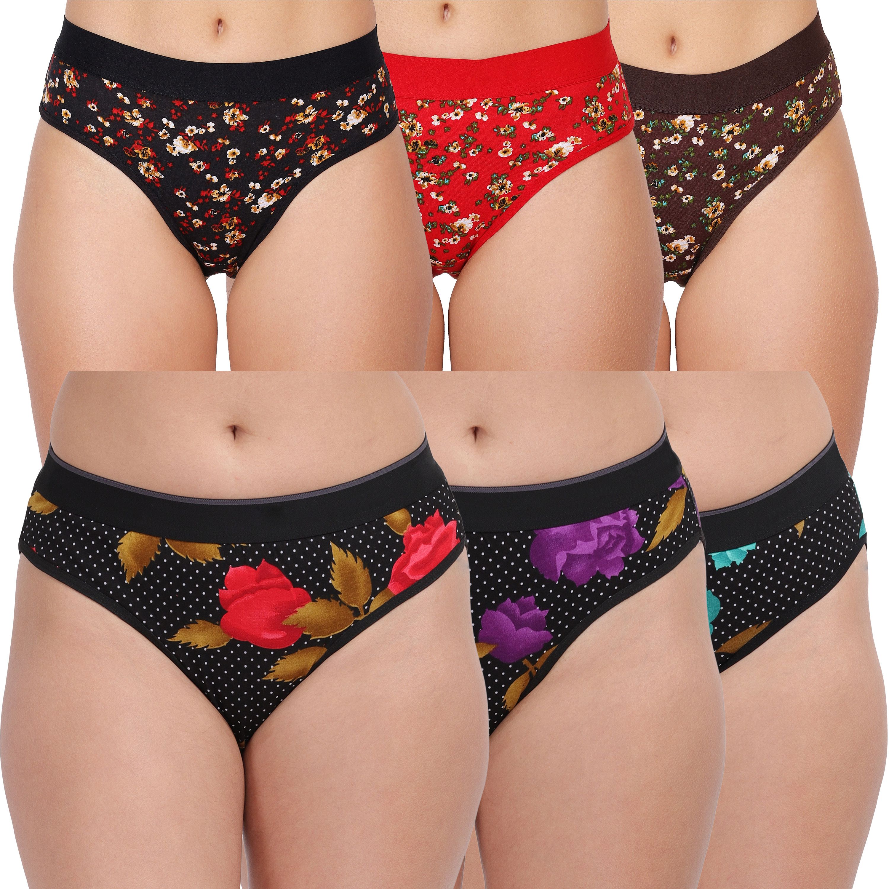 clovin Pack of 6 Women Hipster Black, Red, Brown Panty-picture-23