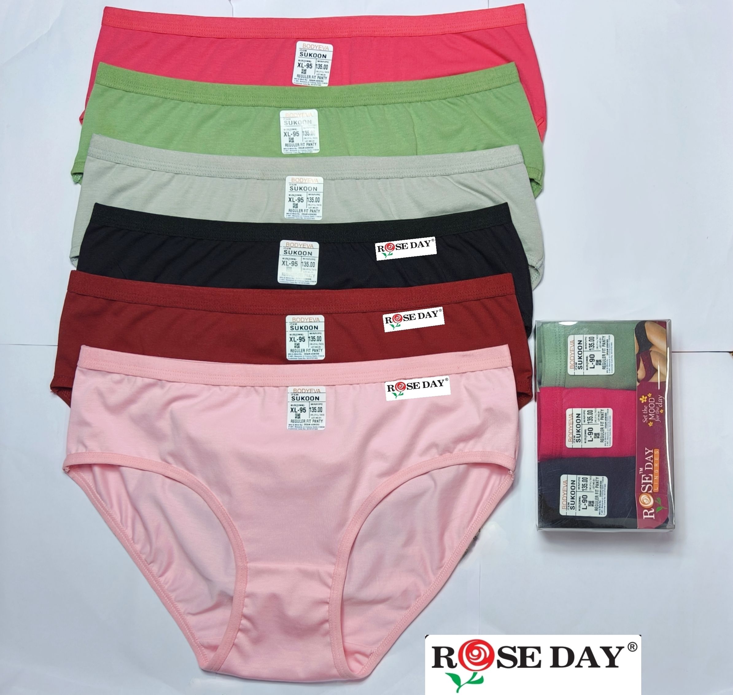 rose day Pack of 6 Women Hipster Maroon, Black, Green, Pink, Light Green, Dark Blue Panty-picture-26