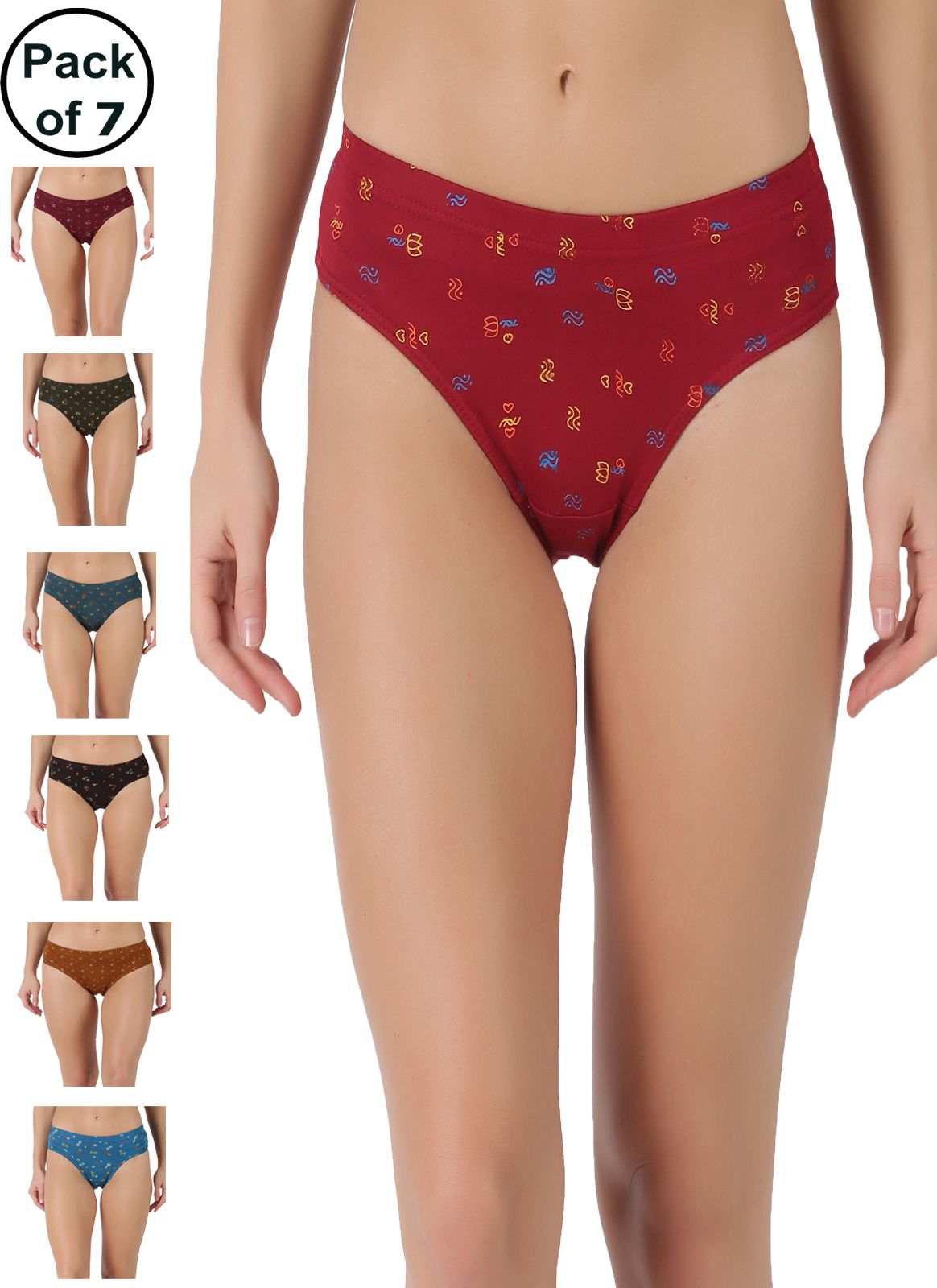 Pack of 7 Dollar Lehar Super Combed Cotton Women's Printed Solid Panty Women Hipster Multicolor Panty-picture-13
