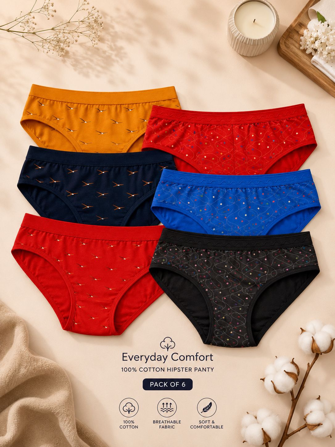 fiveflag Pack of 6 Women Hipster Multicolor Panty-picture-5