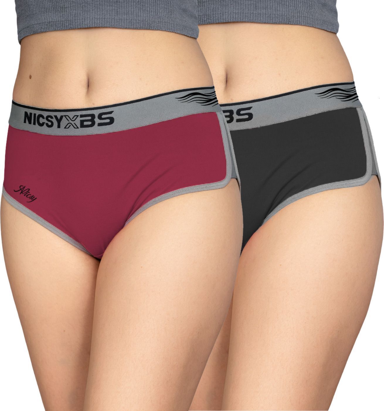 nicsy Pack of 2 Women Hipster Black, Maroon Panty-picture-4