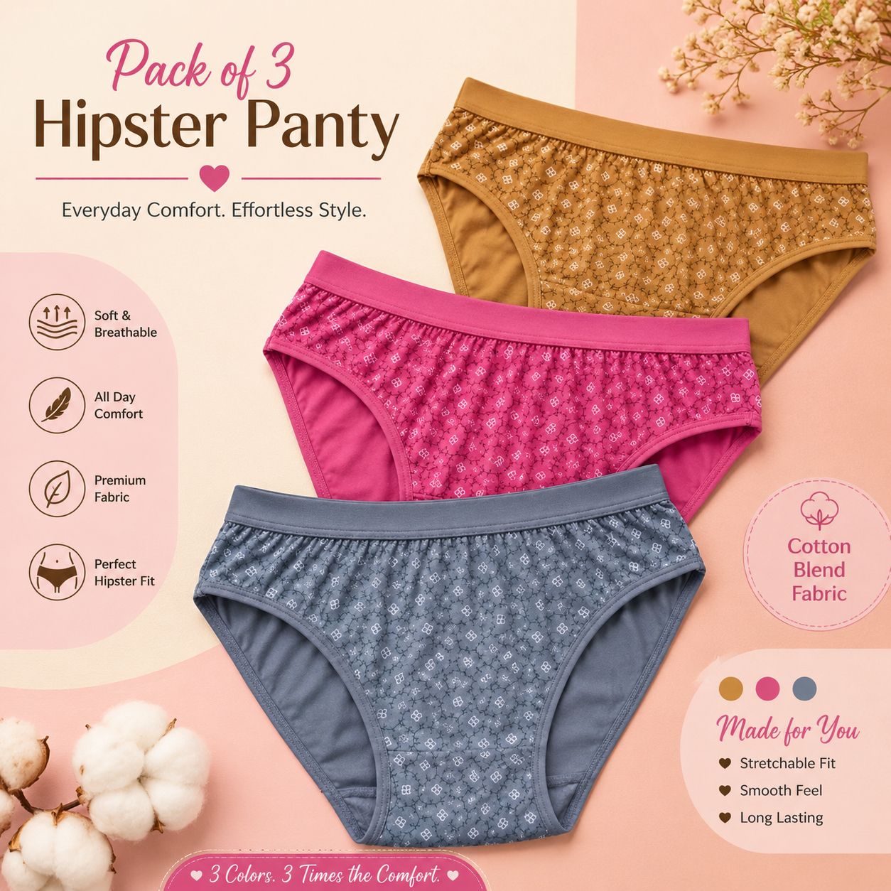 houseofcommon Pack of 3 Women Hipster Multicolor Panty-picture-31