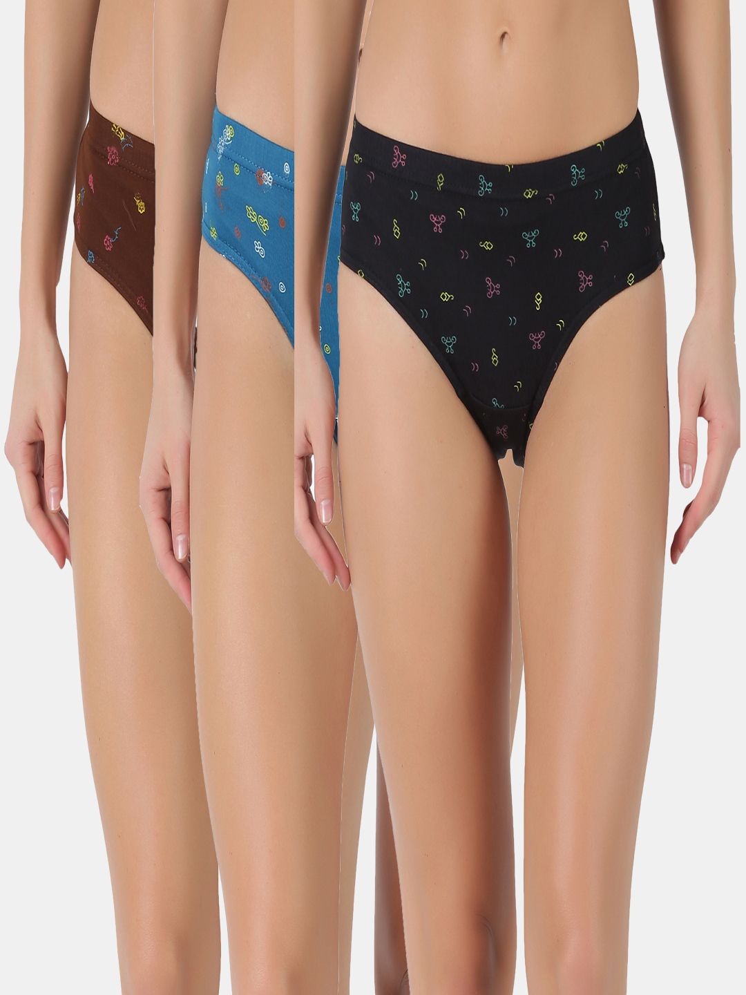 Pack of 3 Dollar Lehar Super Combed Cotton Women's Printed Solid Panty Women Hipster Multicolor Panty