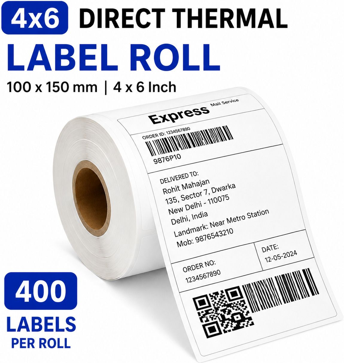 Direct Thermal Shipping Labels 4x6 Inch 400 Labels Roll Self Adhesive Direct Thermal Shipping 400 Labels Printer Sticker Roll (White, 4"x 6" ) Pack 1 Paper Label-image-26