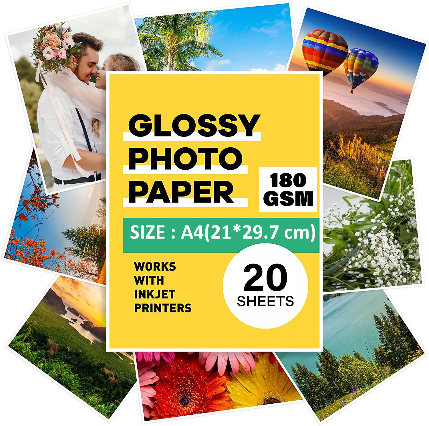 Super Glossy - Pack of 20 Unruled A4 180 gsm Photo Paper