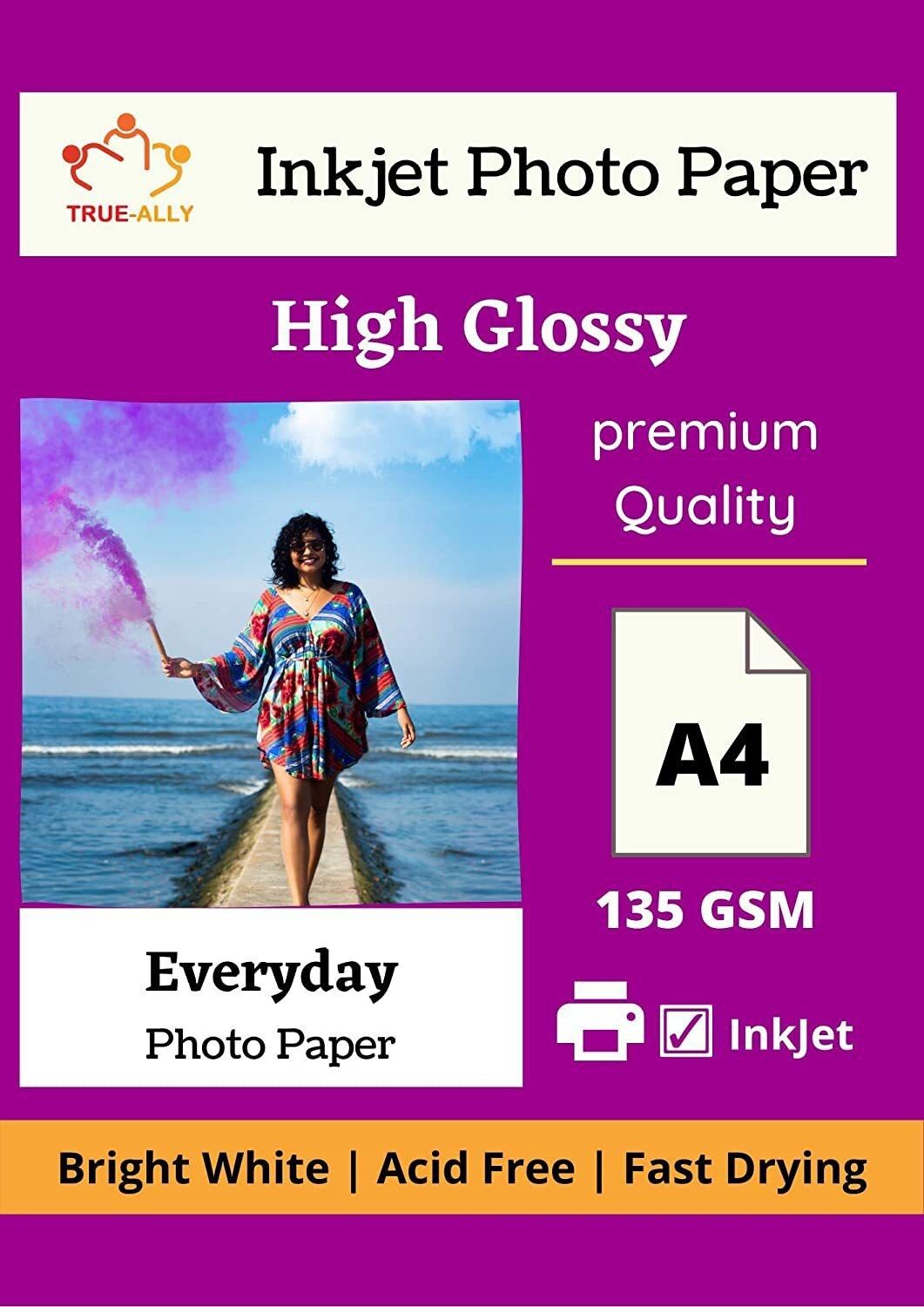 High Glossy Photo Paper A4 Size - 135 GSM | Fast drying series (A4-100 sheets) Unruled A4 135 gsm Photo Paper