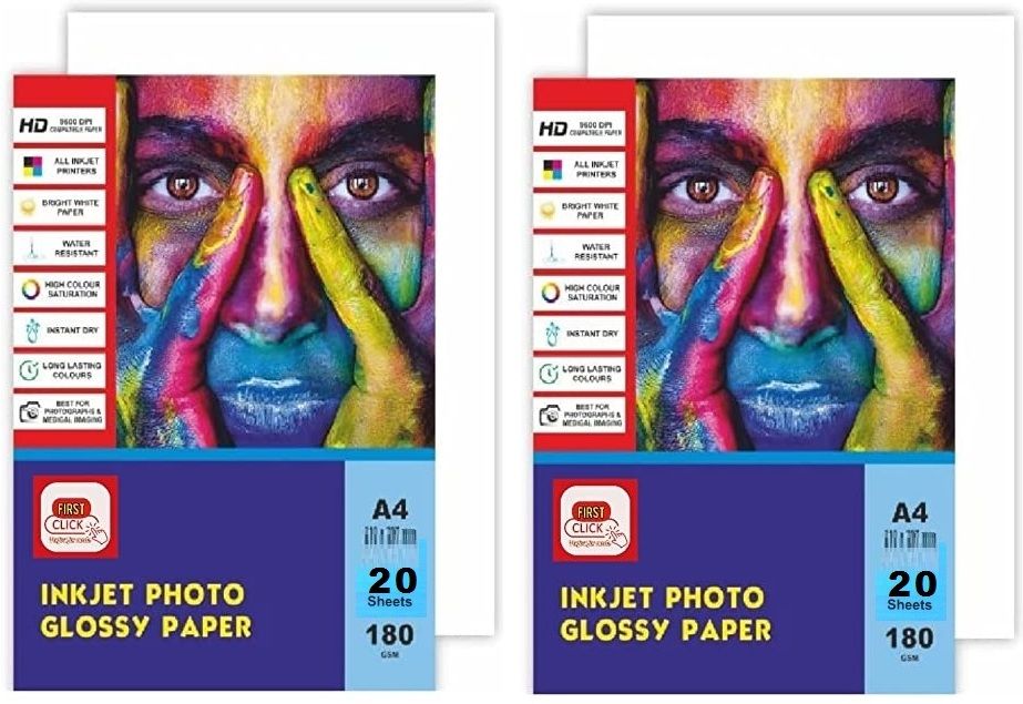 Inkjet Photo Glossy Paper A4 Size- 40 Sheets 180 GSM UNRULED A4 180 gsm Photo Paper
