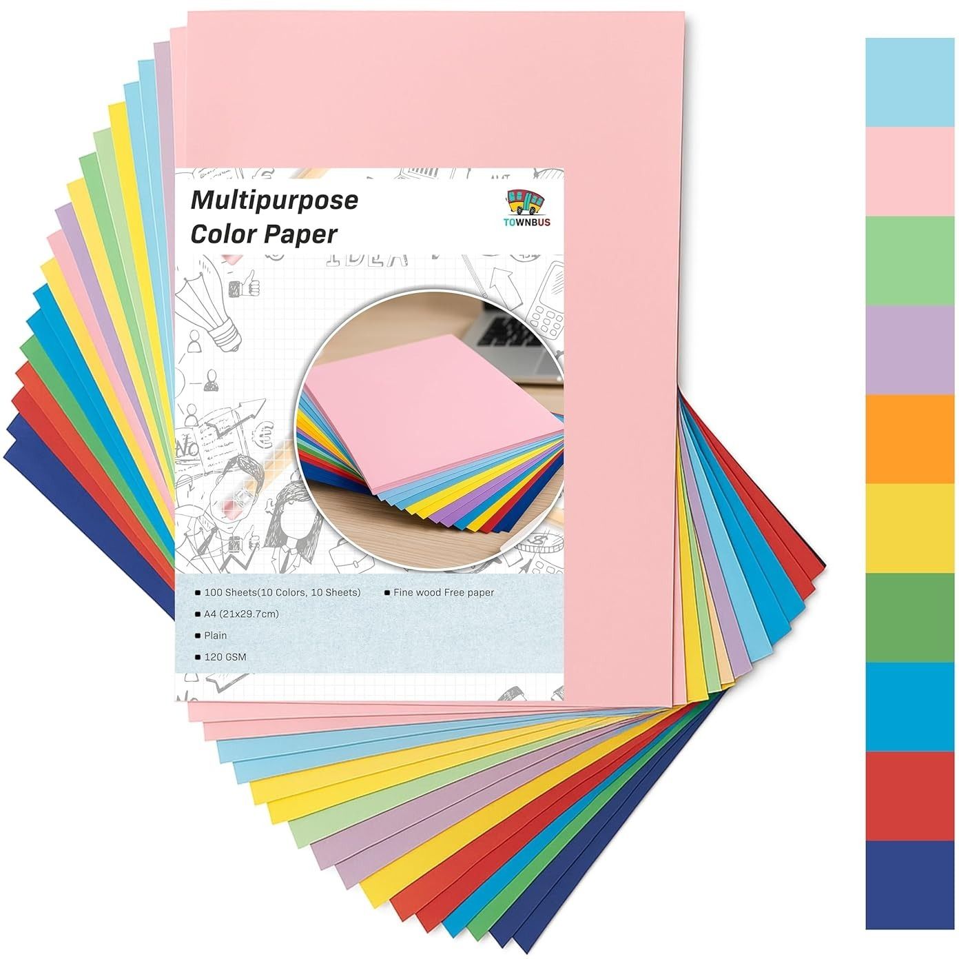 mad cats Mad Cat 100 Pieces Colour Sheets (10x10 Sheets each color) A4 120 gsm Coloured Paper-picture-12
