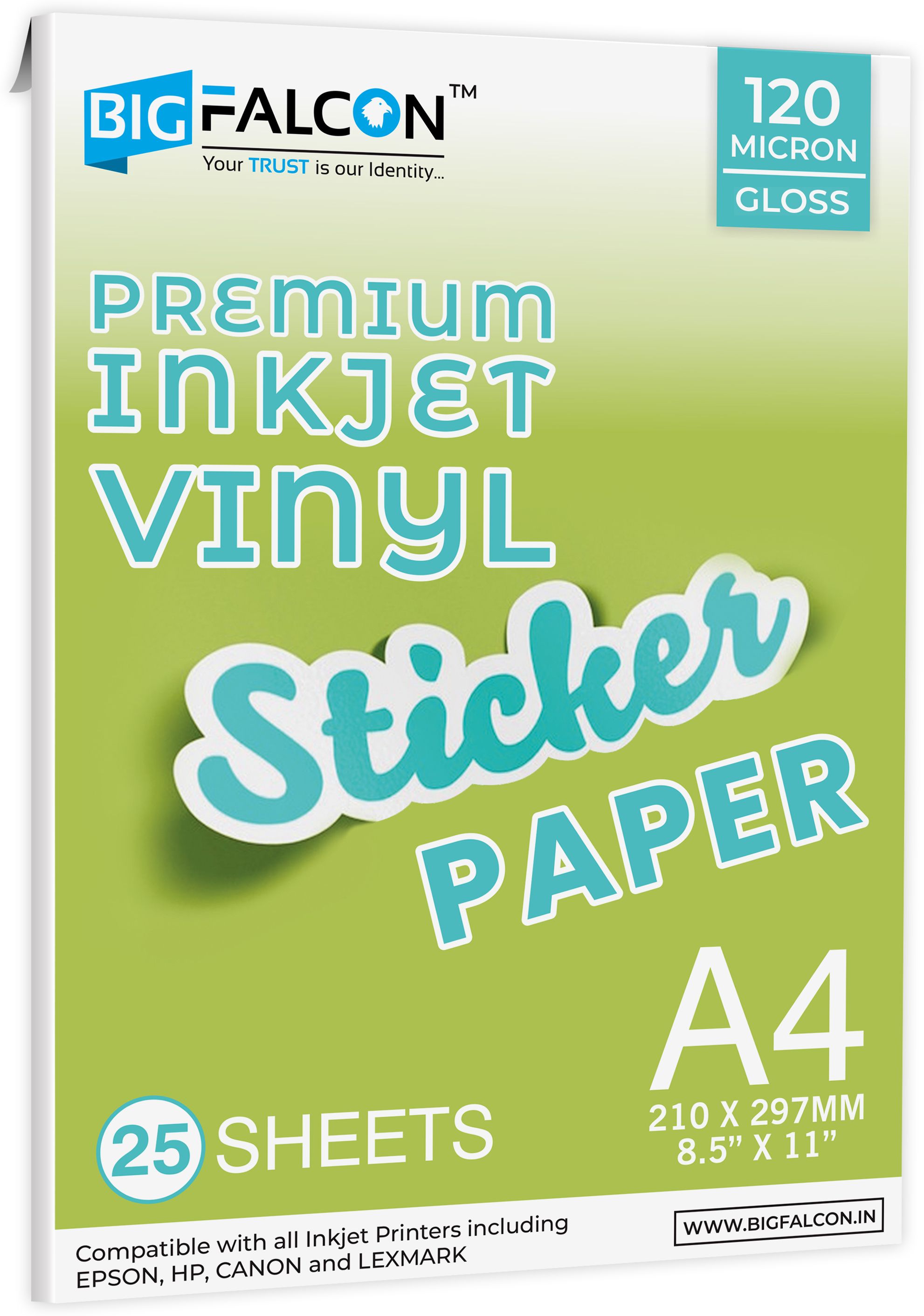 Premium A4 (8.5x11 inch) Size 25 Sheets Glossy Vinyl Sticker Paper 120 Micron Self Adhesive Photo Paper for Inkjet printer A4 120 gsm Inkjet Paper