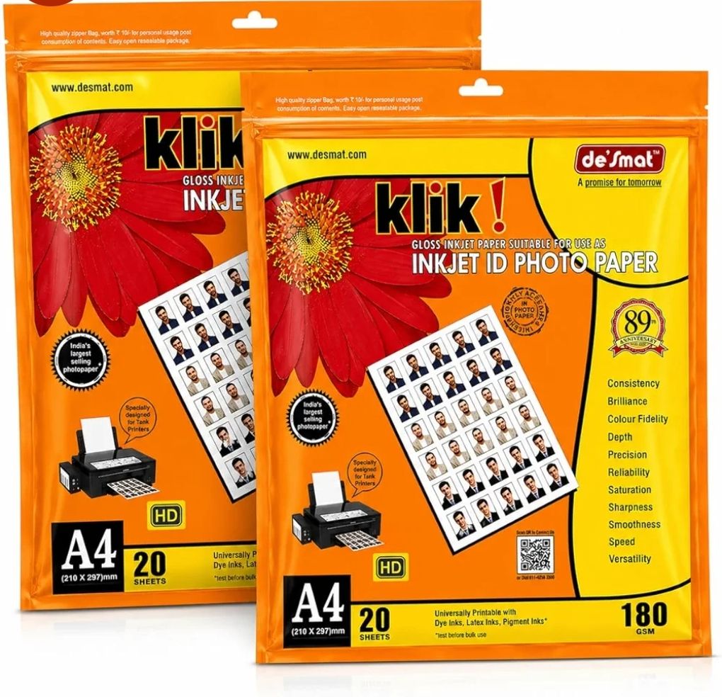 Desmat klik glossy photo paper inkjet paper 180gsm 40sheet pack of 2 Unruled A4 180 gsm Photo Paper-image-13