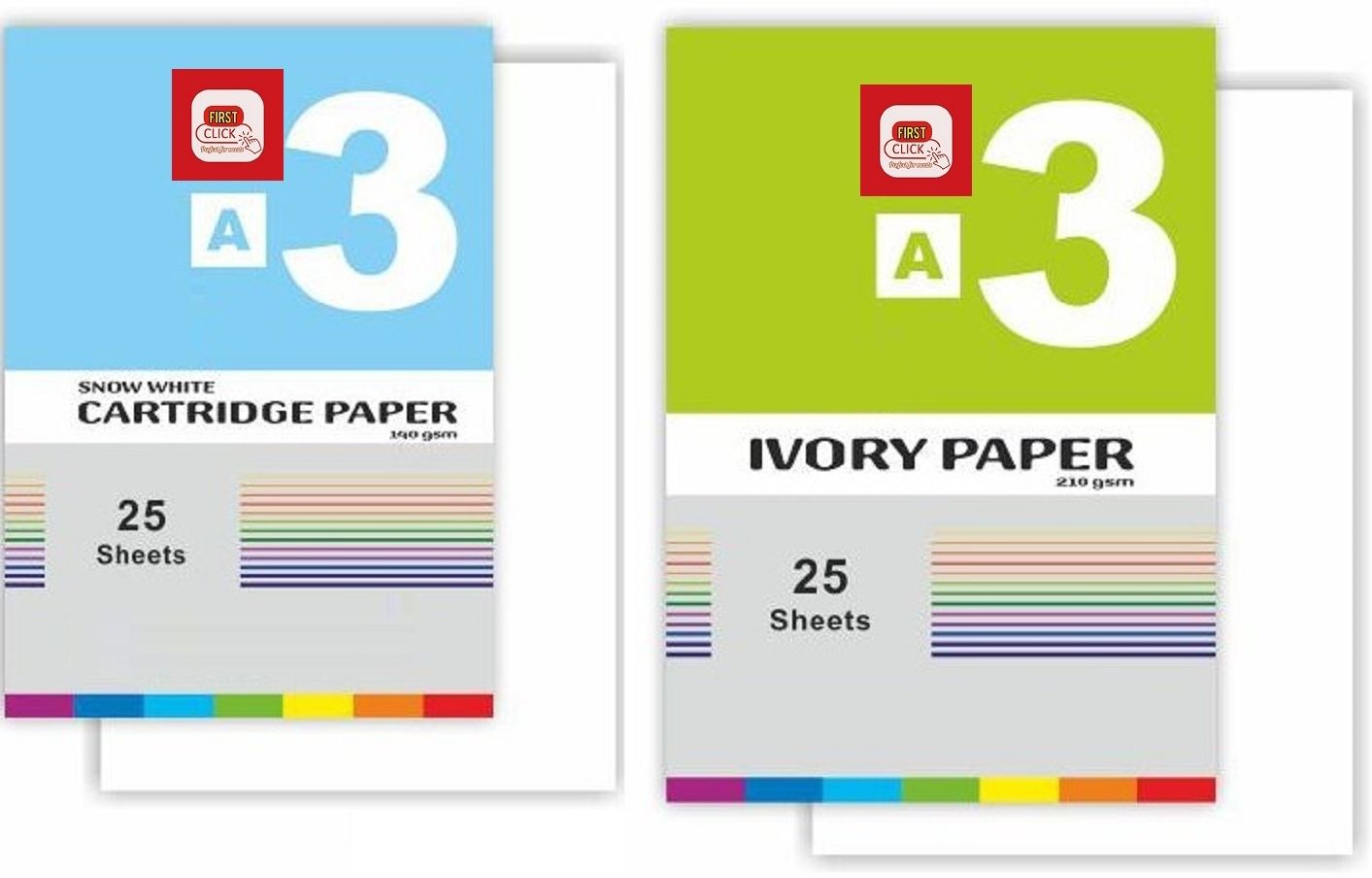 A3 Cartridge Paper 25 Sheet, A3 Ivory 25 Sheet (Total 50 Sheets) Unruled 40X30X1.68 CM 210 gsm, 140 gsm Drawing Paper-image-2