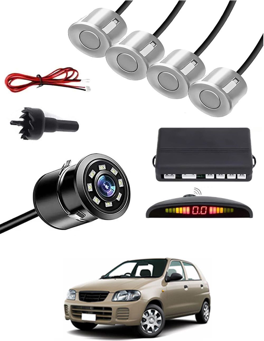 Car Parking Sensors - Set of 4 with Reverse Parking Camera (Silver)-15 Safety of Passengers/Car One Alarm Kit-2213 Parking Sensor-image-24