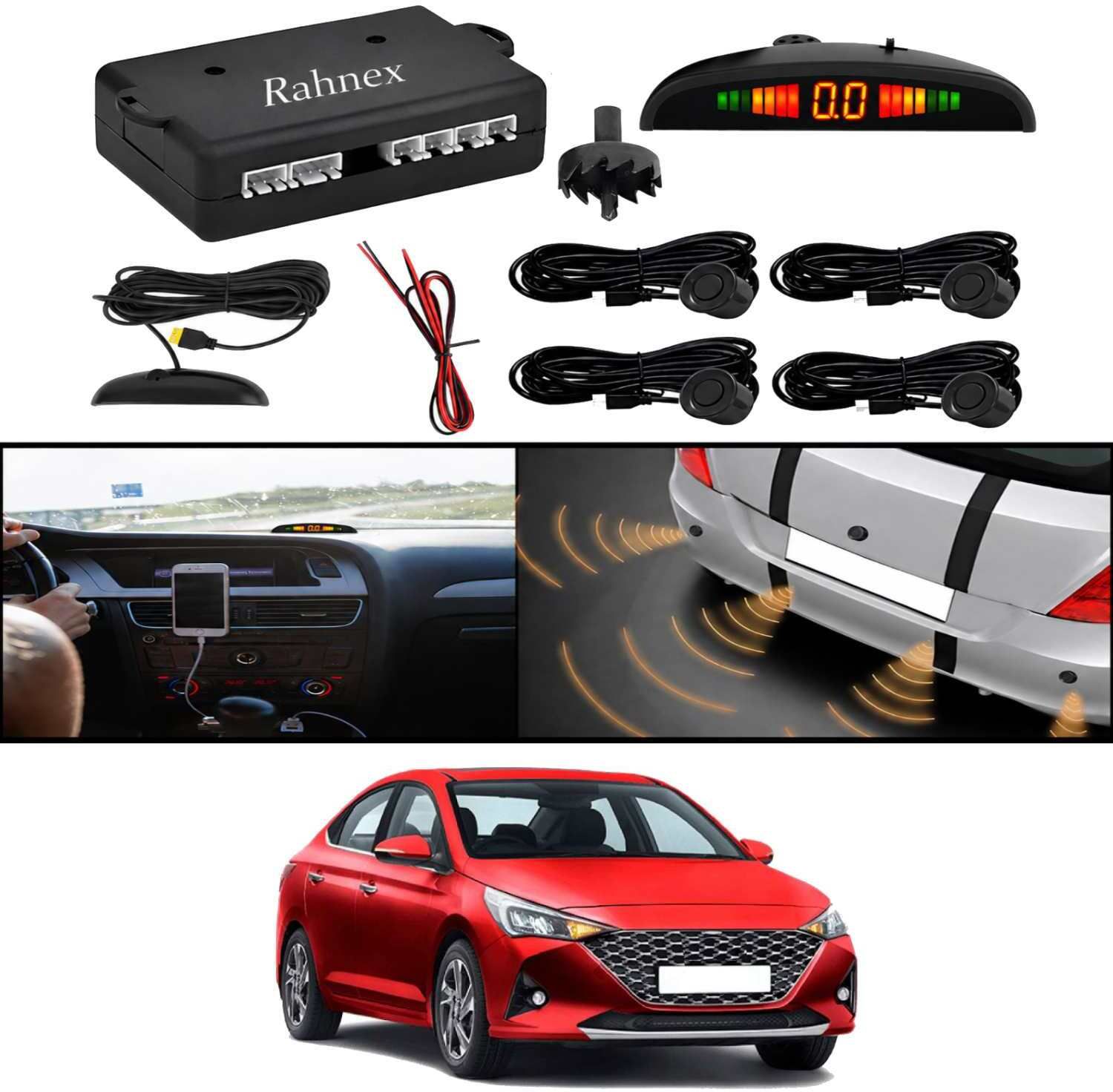 rahnex Reverse Car Safety System With LED Display Sensor Kit-292 Car Reverse Parking Sensor Black 4 Ultrasonic Sensors for Verna 2020 Parking Sensor-picture-16