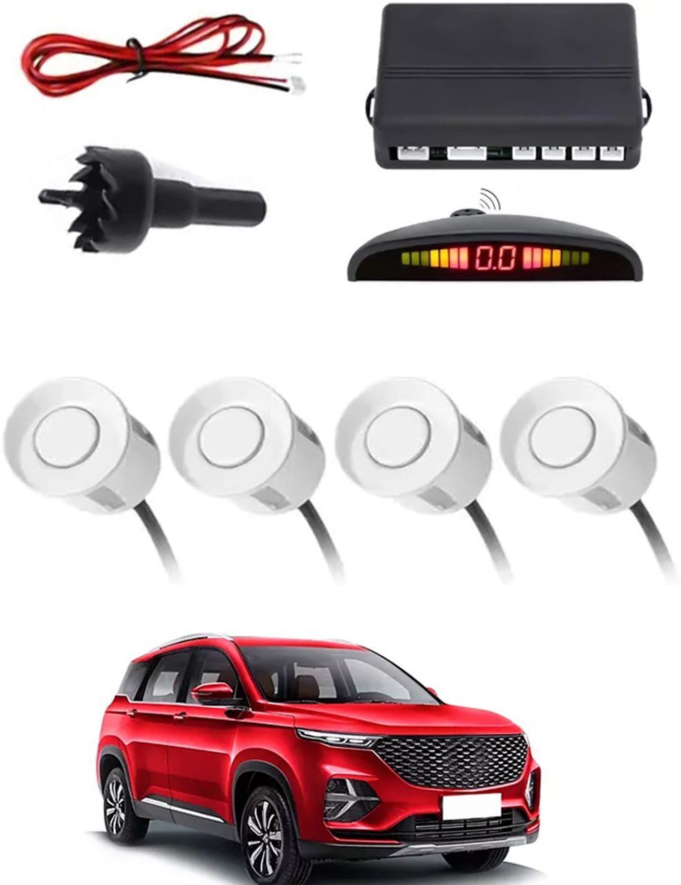 4White Parking Sensor With LED Display Increased Safety For Car-136 Safety of Passengers/Car One Alarm Kit-1661 Parking Sensor-image-19