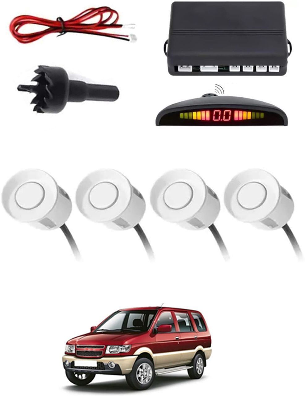 4White Parking Sensor With LED Display Increased Safety For Car-262 Safety of Passengers/Car One Alarm Kit-1746 Parking Sensor-image-46