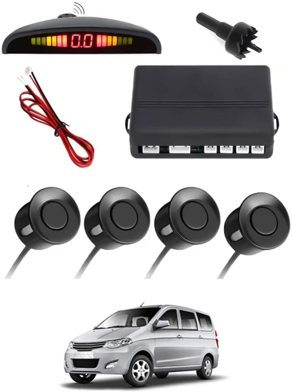 tstore Black Waterproof Parking Sesnor With Led Display For Vehicle-92 Universal Black 4pcs Reverse Parking Safety Sensor For Car-92 Parking Sensor-picture-14