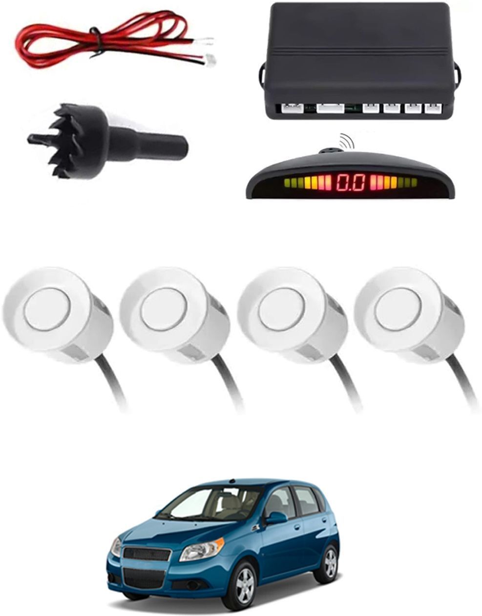 4white parking sensor with led display increased safety for car-28 safety of passengers/car one alarm kit-1653 parking sensor