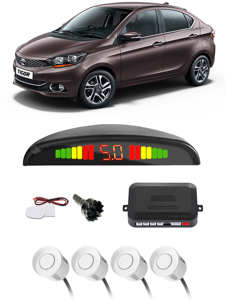 genipap PKNA1189 White Car Reverse Parking Sensor with LED Display 4 Sensor PKNA1189 Parking Sensor image 1