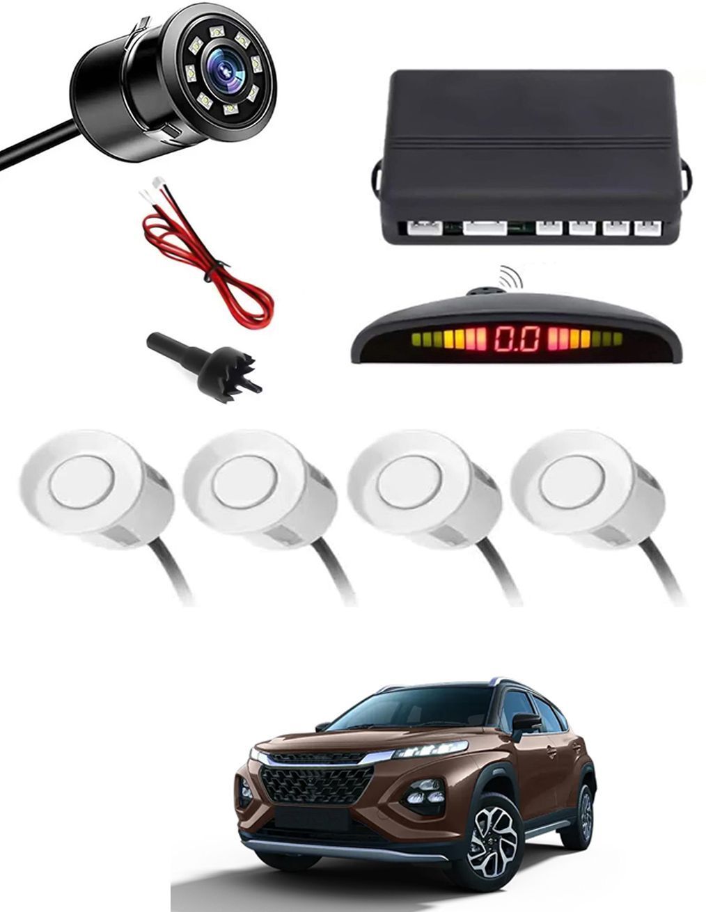 Car Parking Sensors - Set of 4 with Reverse Parking Camera (White)-113 Safety of Passengers/Car One Alarm Kit-2270 Parking Sensor-image-13