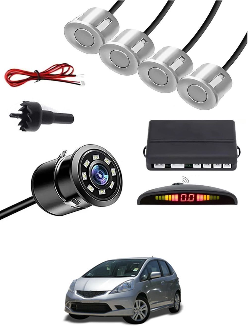 Car Parking Sensors - Set of 4 with Reverse Parking Camera (Silver)-158 Safety of Passengers/Car One Alarm Kit-2227 Parking Sensor-image-21