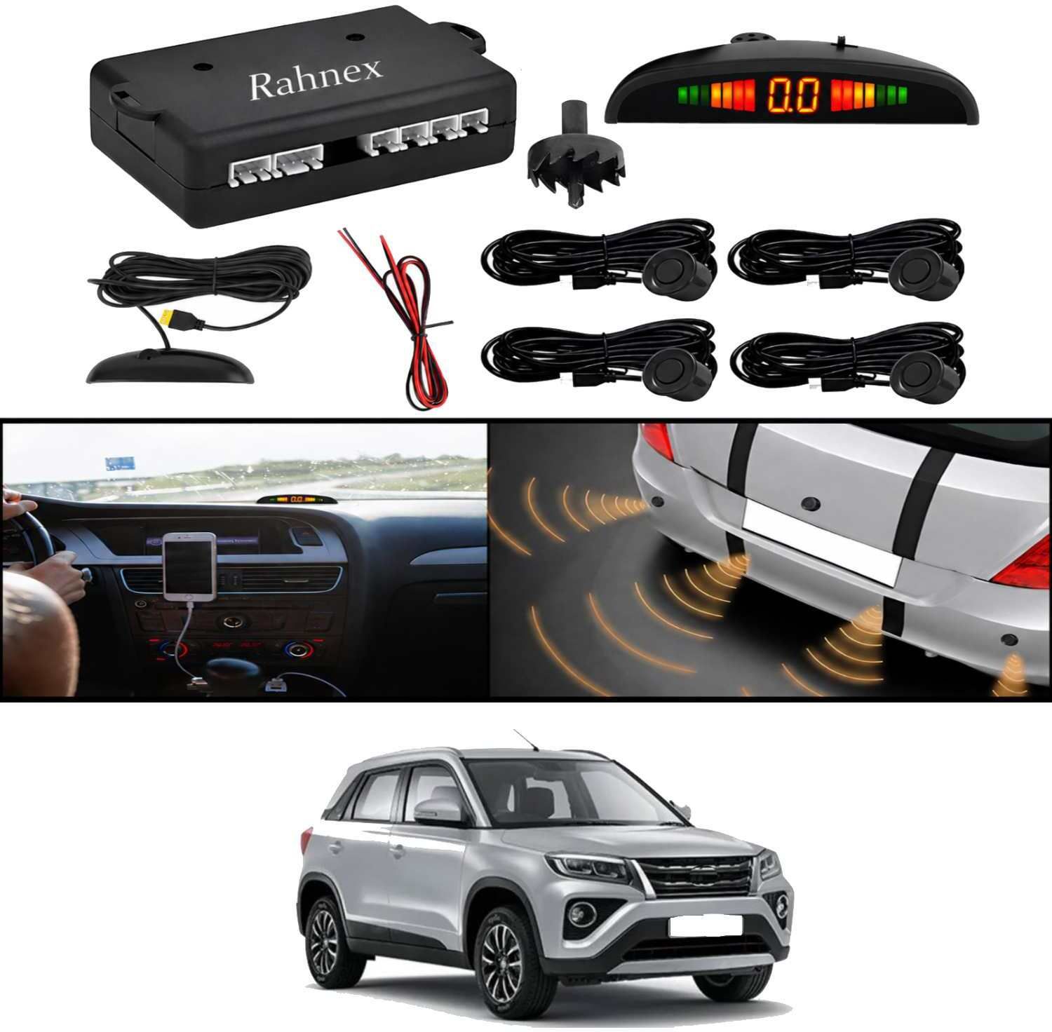 rahnex Reverse Car Safety System With LED Display Sensor Kit-276 Car Reverse Parking Sensor Black 4 Ultrasonic Sensors for Urban Cruiser 2023 Parking Sensor-picture-32