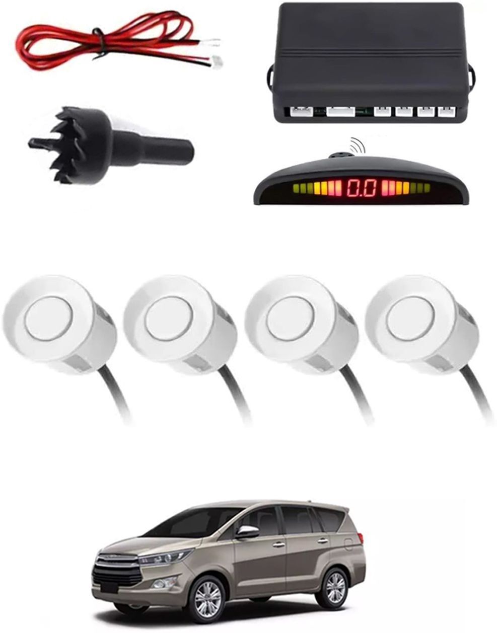 4White Parking Sensor With LED Display Increased Safety For Car-152 Safety of Passengers/Car One Alarm Kit-1567 Parking Sensor-image-15