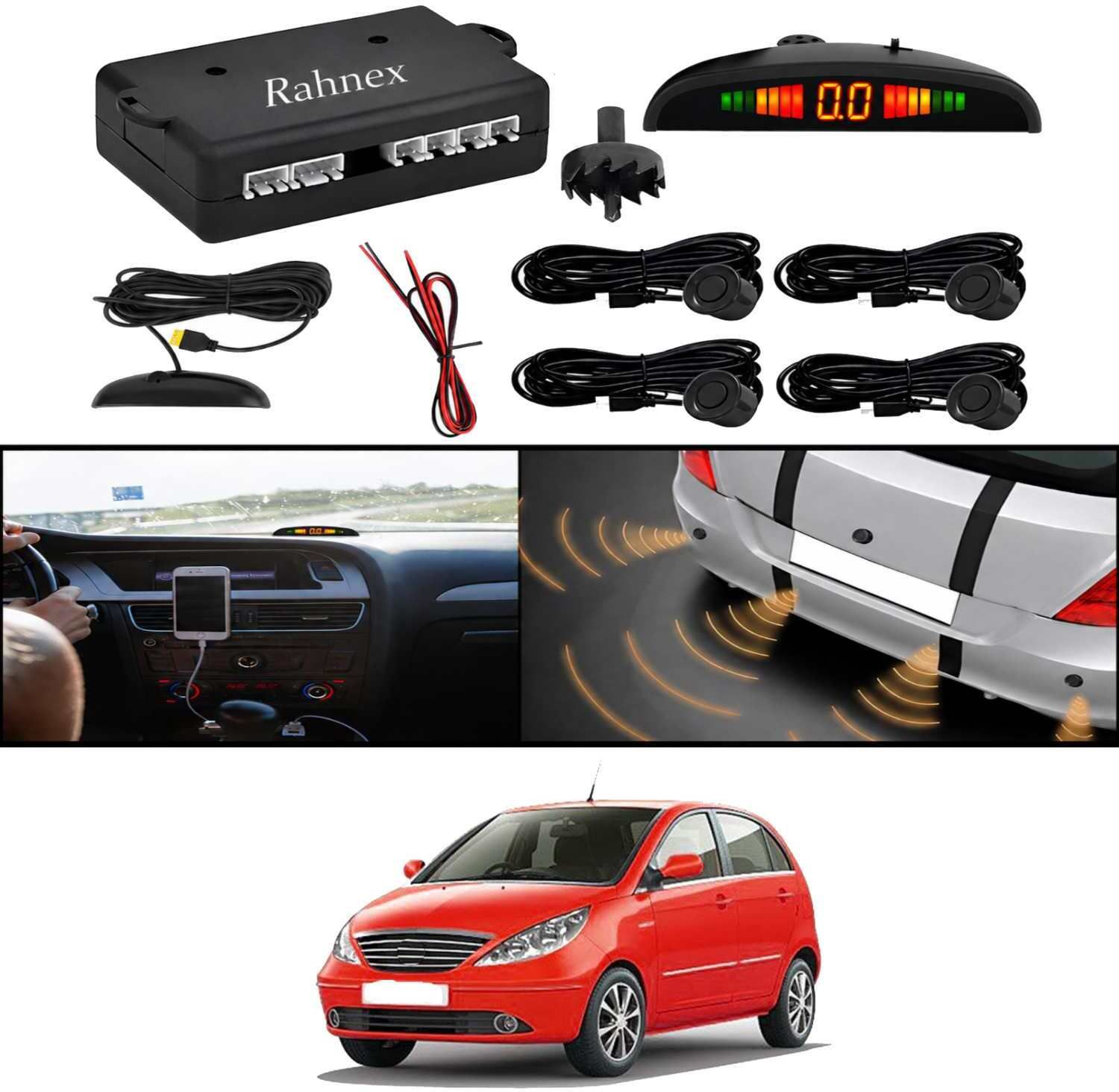 rahnex Reverse Car Safety System With LED Display Sensor Kit-161 Car Reverse Parking Sensor Black 4 Ultrasonic Sensors for Indica 2015 Parking Sensor-picture-31